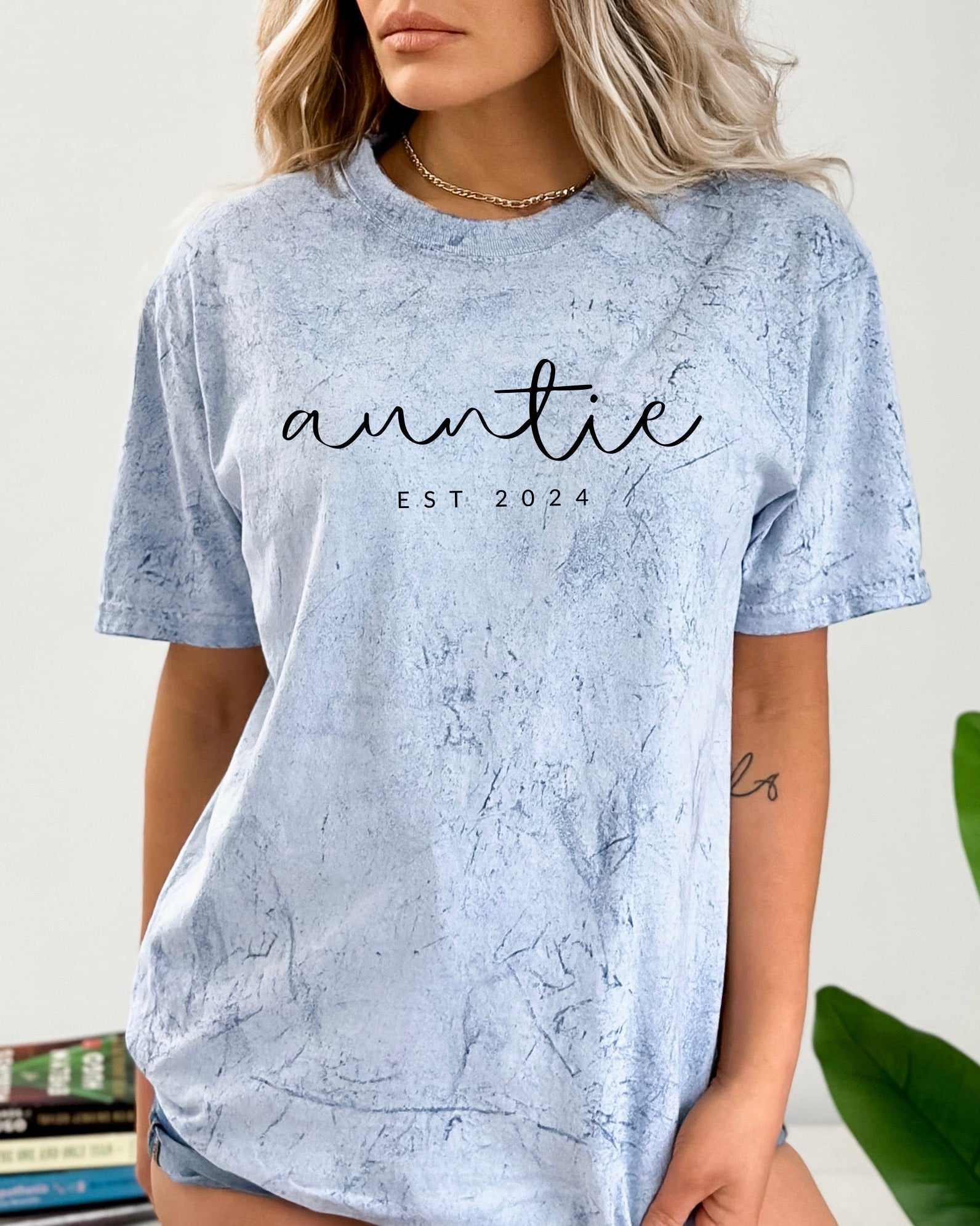 Auntie Personalized Est Year Comfort Colors Graphic Tees (Cursive)