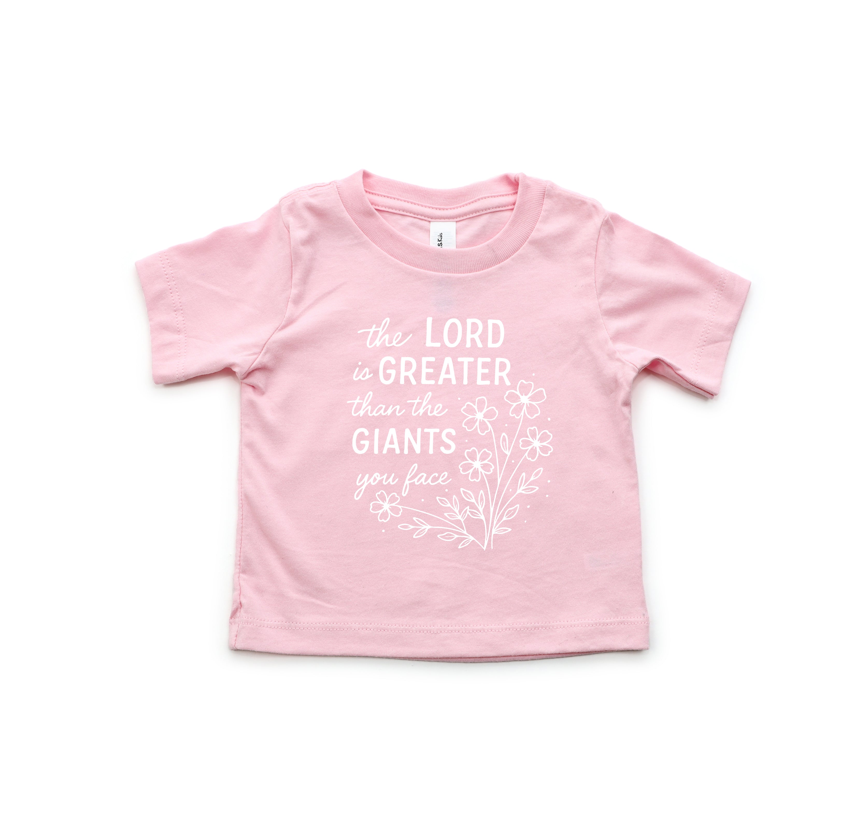 The Lord is greater than the giant Christian Baby Bodysuit, Romper, Toddler Youth Tee, Sweatshirt