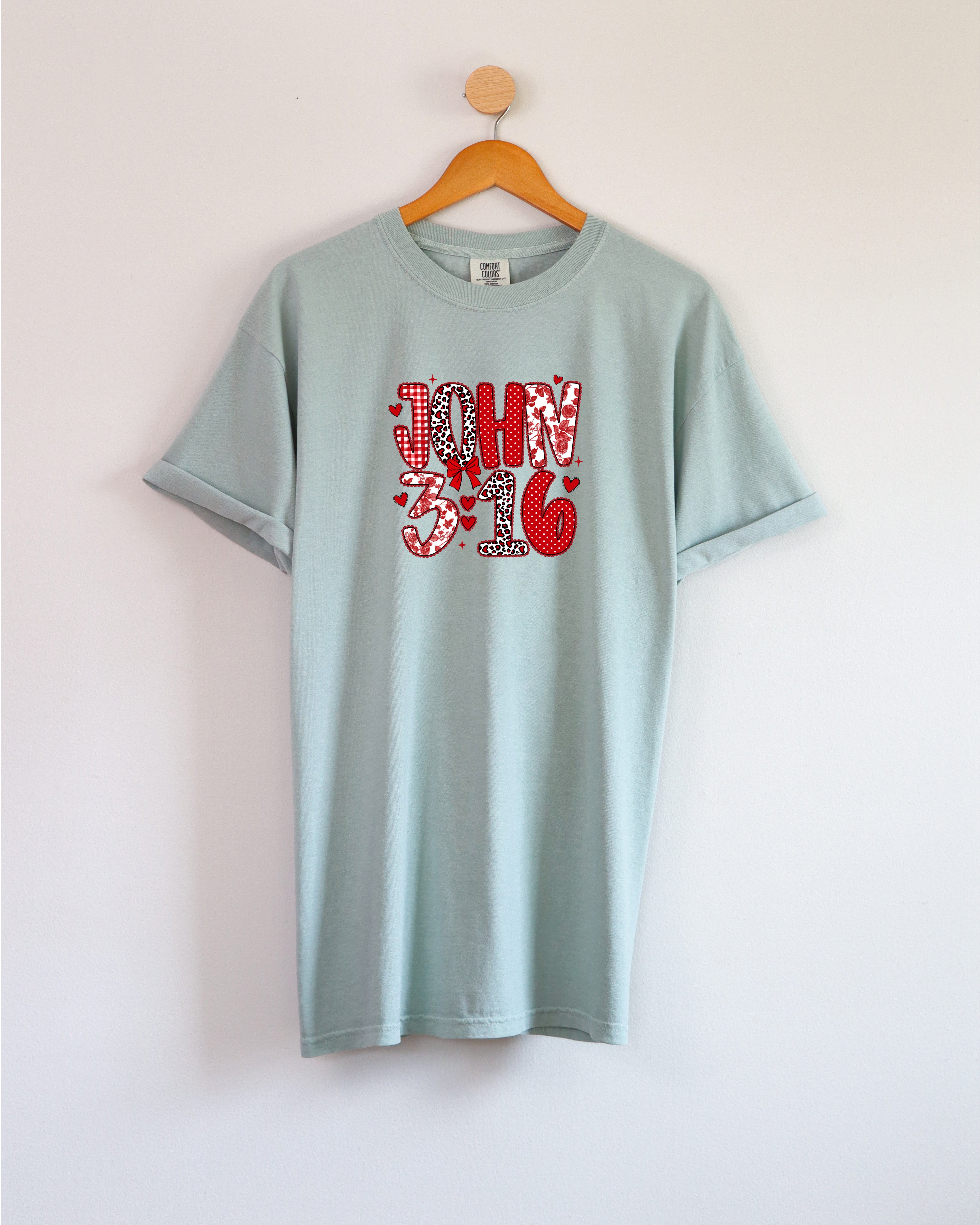 John 3:16 Christian Comfort Colors Garment Dyed T Shirt - Biblical Faith Graphic Tee (Valentine's day, Easter..)