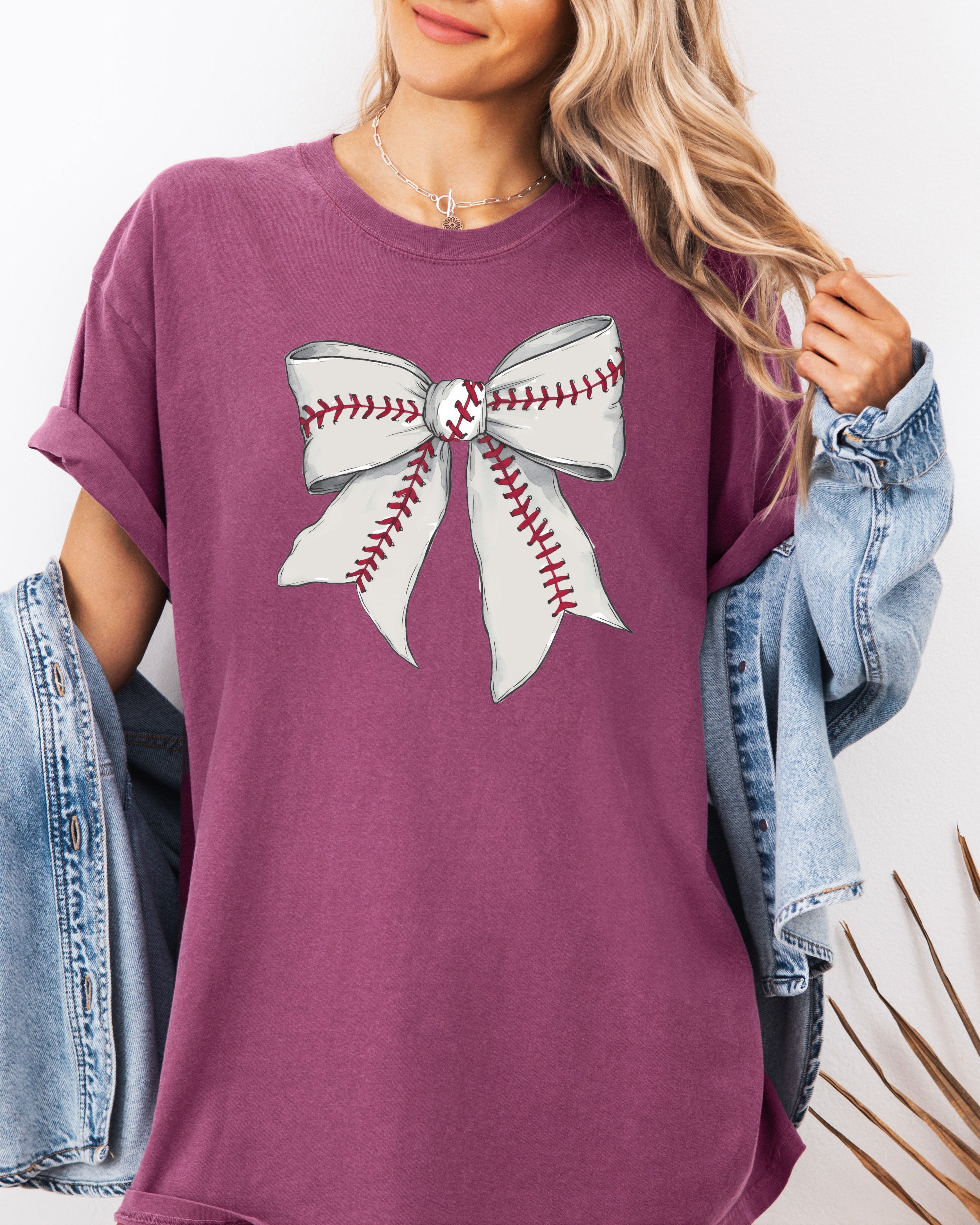 Baseball Lover Mom Game Day Comfort Colors Graphic Tees (Ribbon)