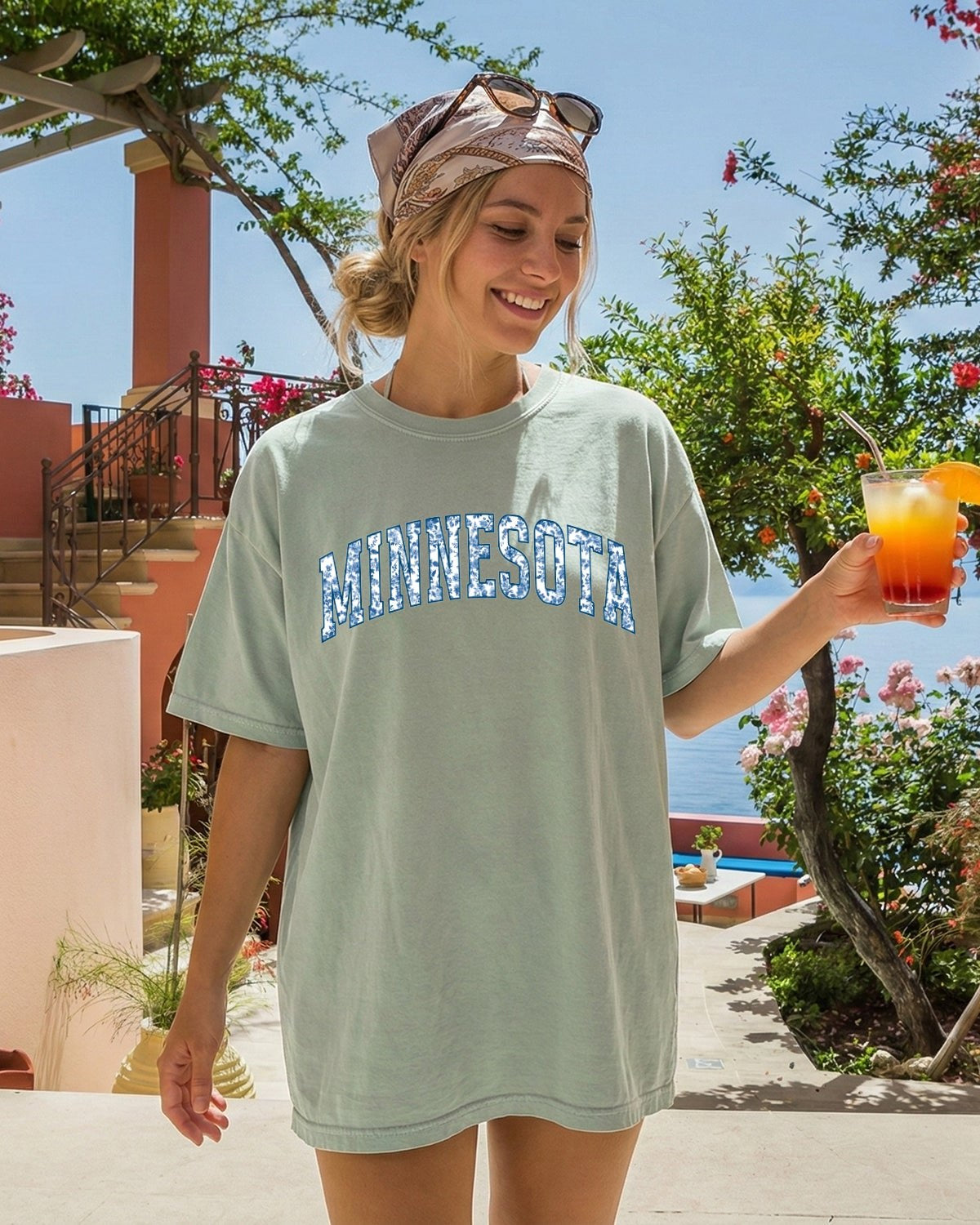 Minnesota Comfort Colors T-Shirt (Blue Flower), State College Travel Gift