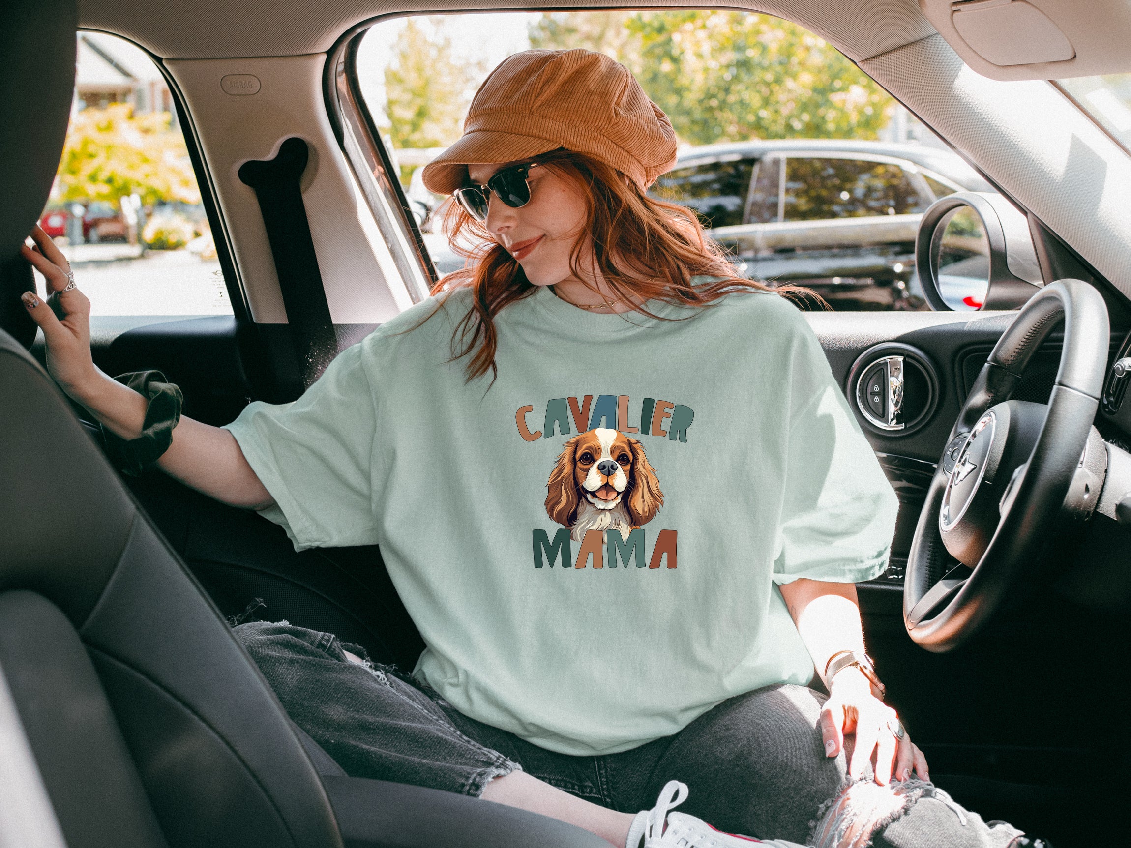 Cavalier King Charles Spaniel Dog Mom Comfort Fall Colors Garment Dyed T Shirt (Color)