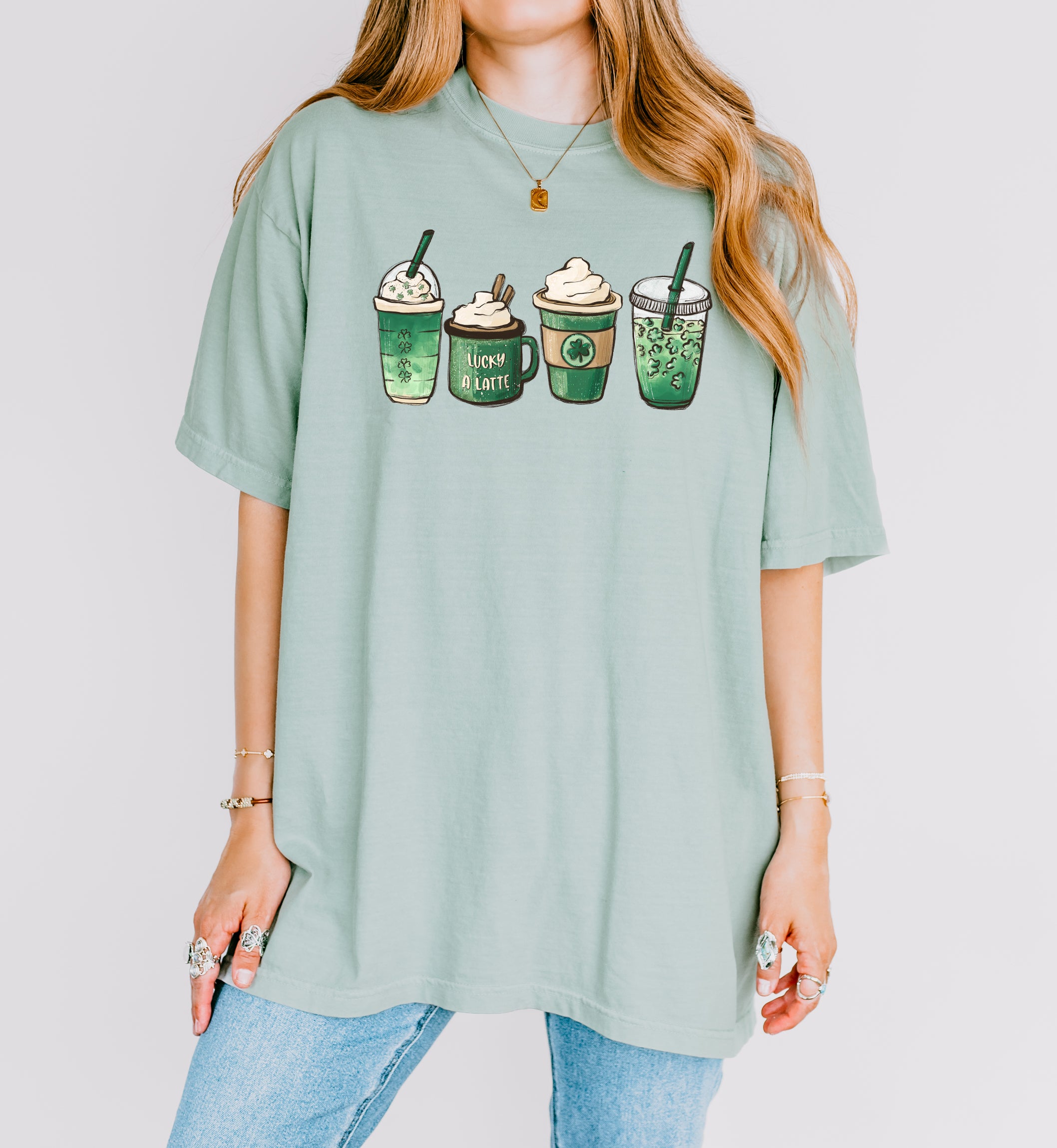 St. Patrick's day Lucky Latte Shamrock Matcha Coffee Comfort Colors T Shirt