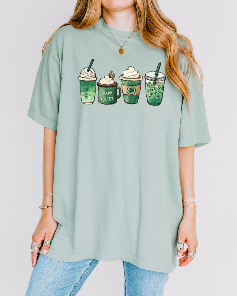 St. Patrick's day Lucky Latte Shamrock Matcha Coffee Comfort Colors T Shirt