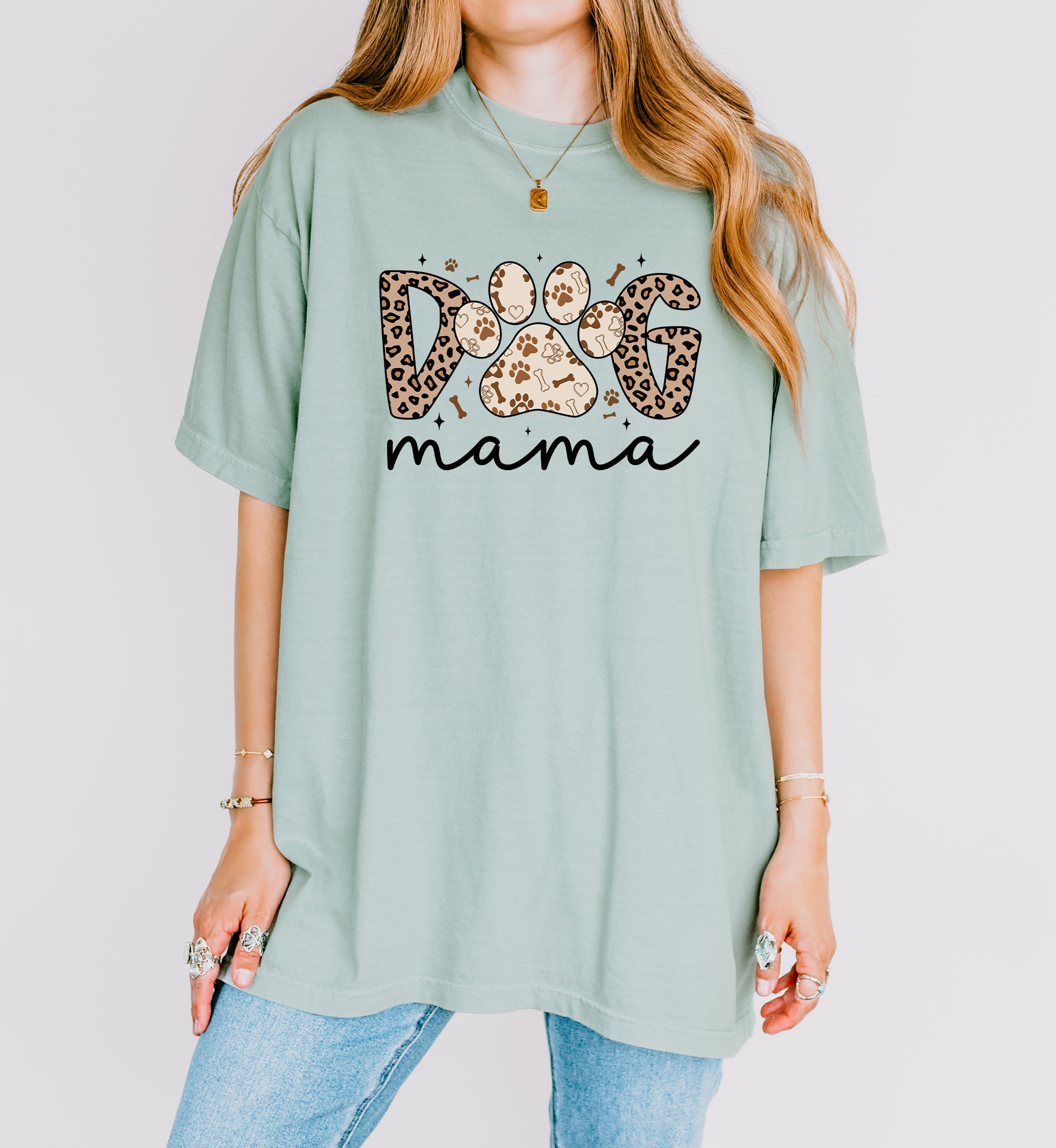Dog Mom Comfort Fall Colors Garment Dyed T Shirt (Leopard)