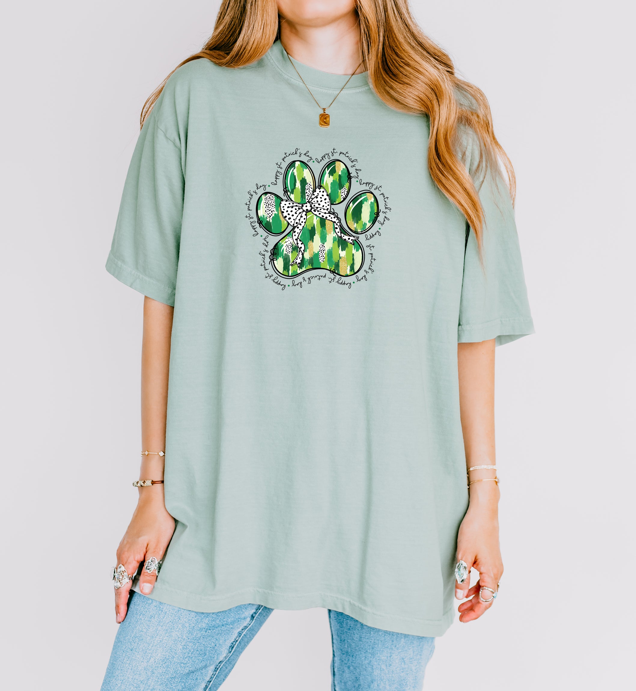 Dog Paw Saint Patrick Shamrock Clover Comfort Colors T Shirt