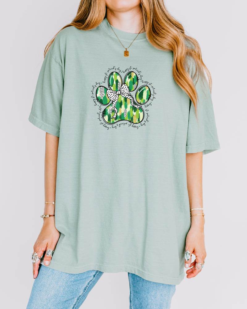 Dog Paw Saint Patrick Shamrock Clover Comfort Colors T Shirt