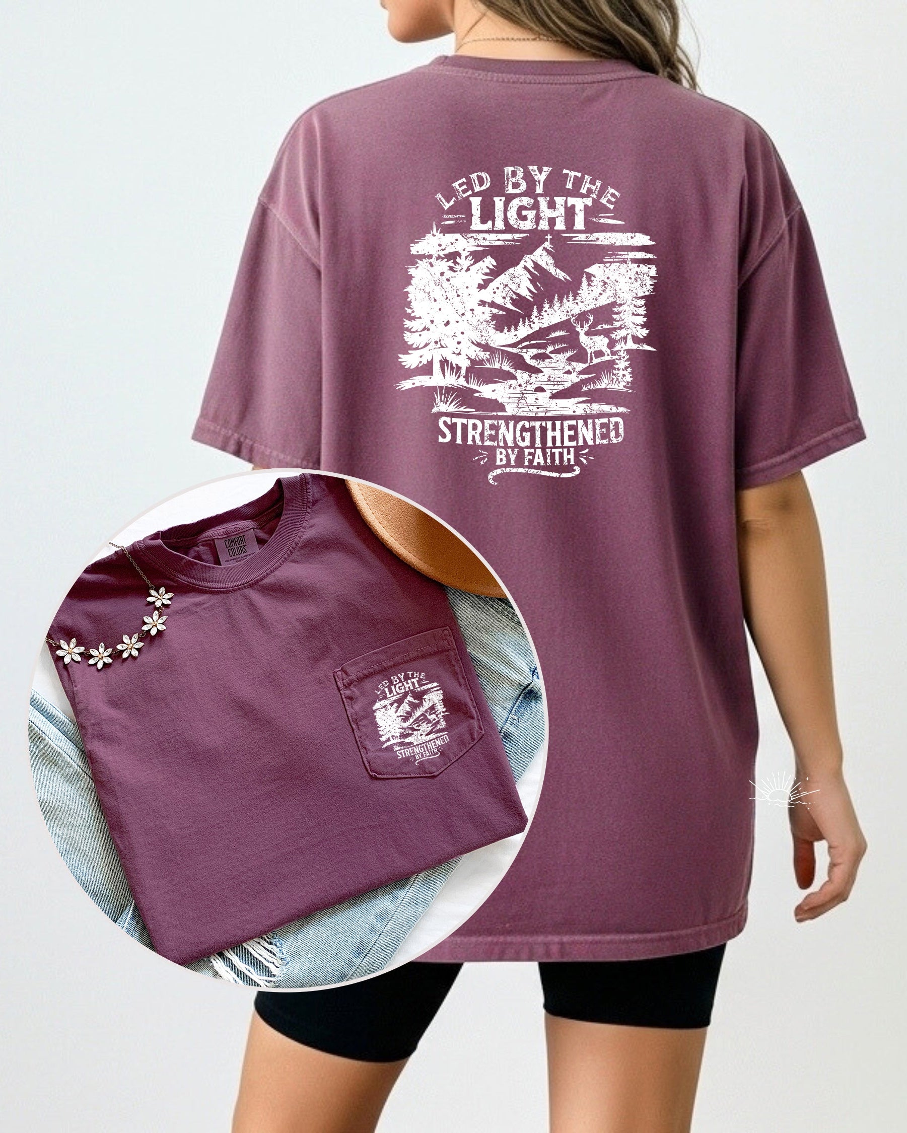 Led by Light Faith Christian Comfort Colors Pocket T Shirt