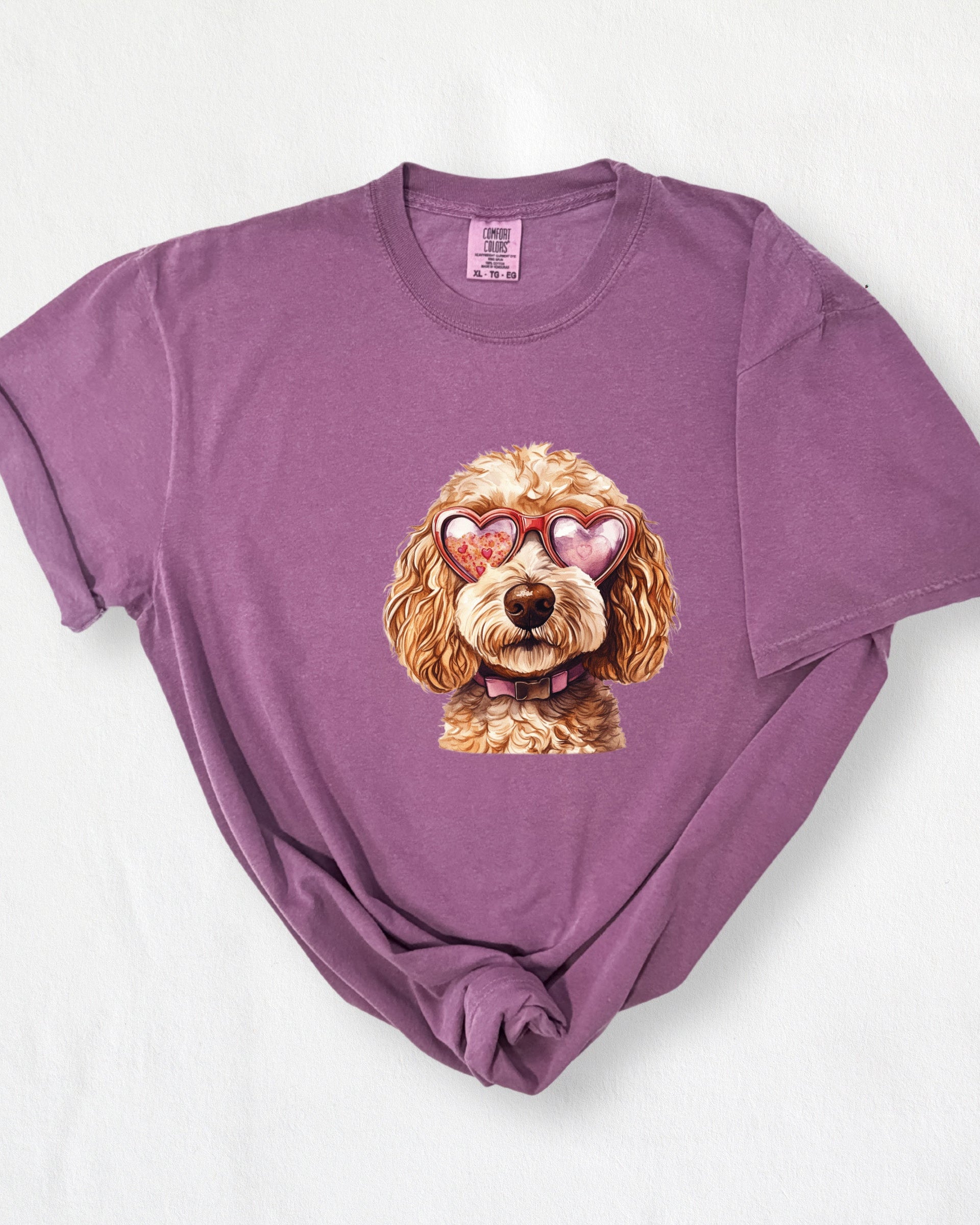Golden Doodle Valentine's day Dog Mom Heart Comfort Colors Garment Dyed T Shirt (glasses)