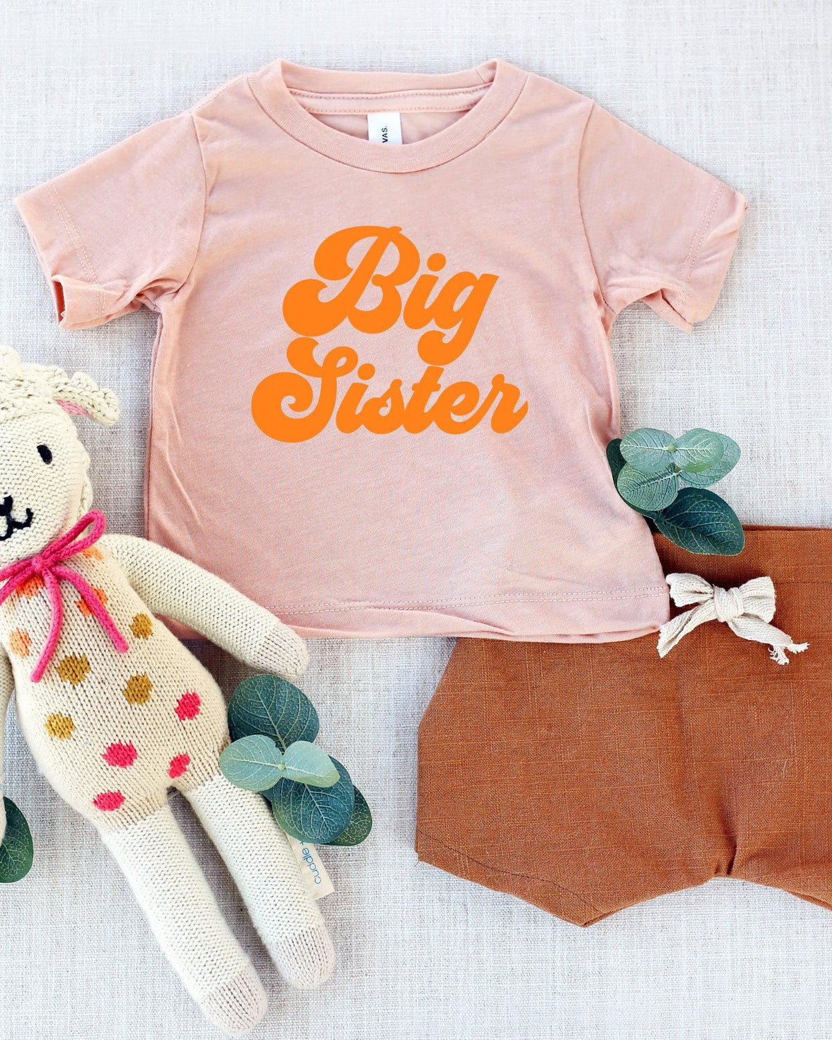Big Sister Baby And Toddler Sibling T Shirt (Groovy Orange)