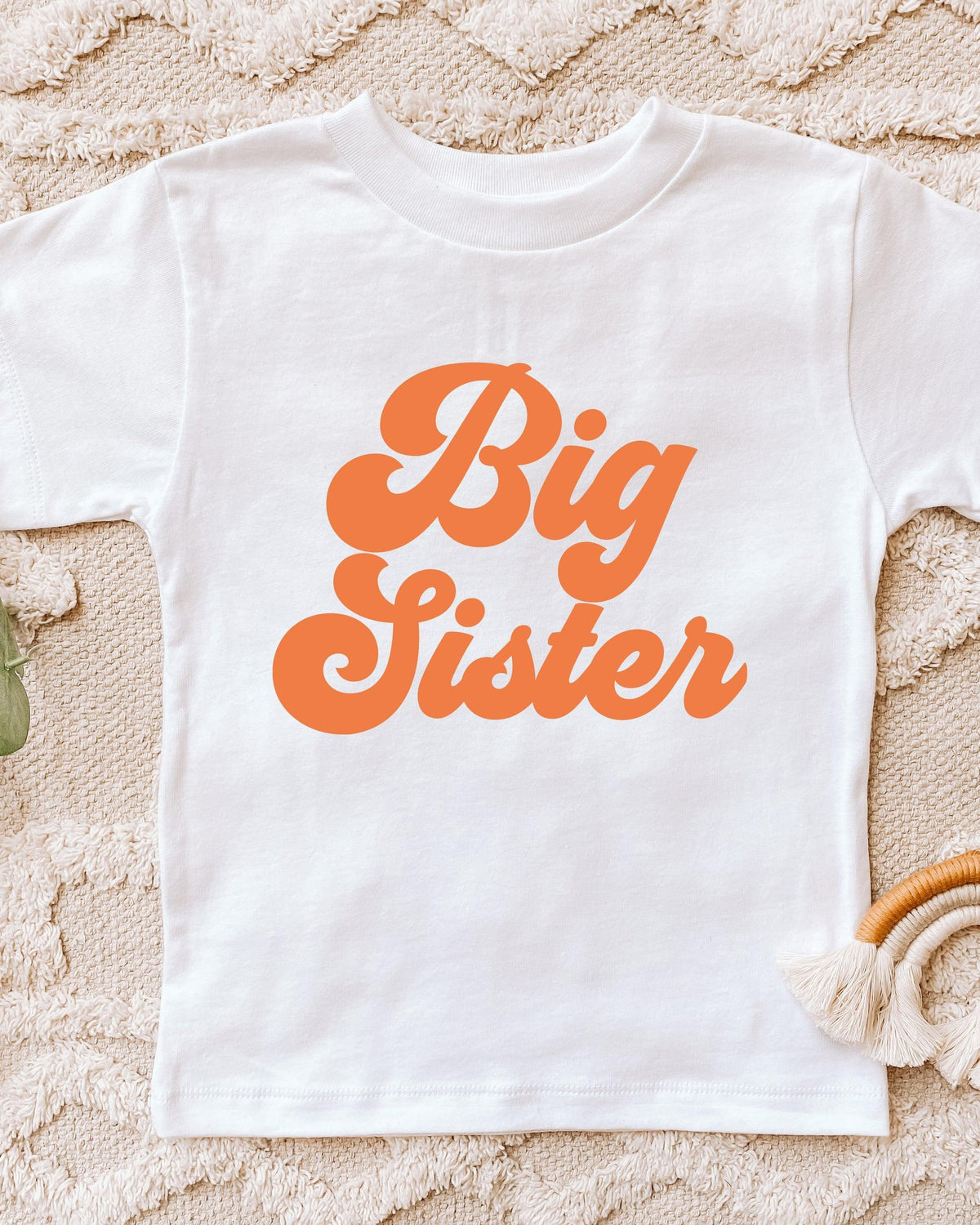 Big Sister Baby And Toddler Sibling T Shirt (Groovy Orange)