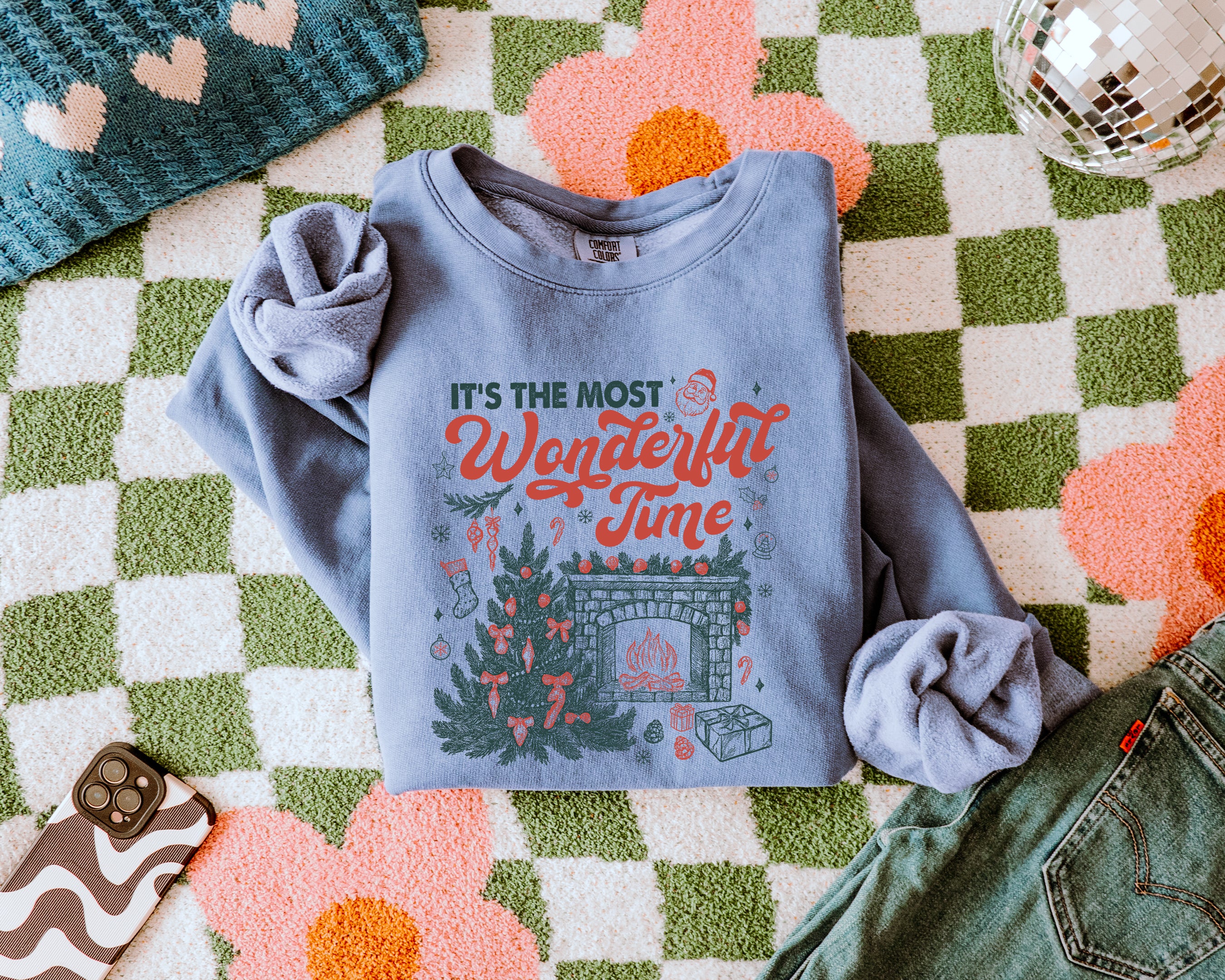It's the most wonderful time Merry Christmas Holiday Winter Fall Inspirational Garment Dyed Comfort Colors Sweatshirt