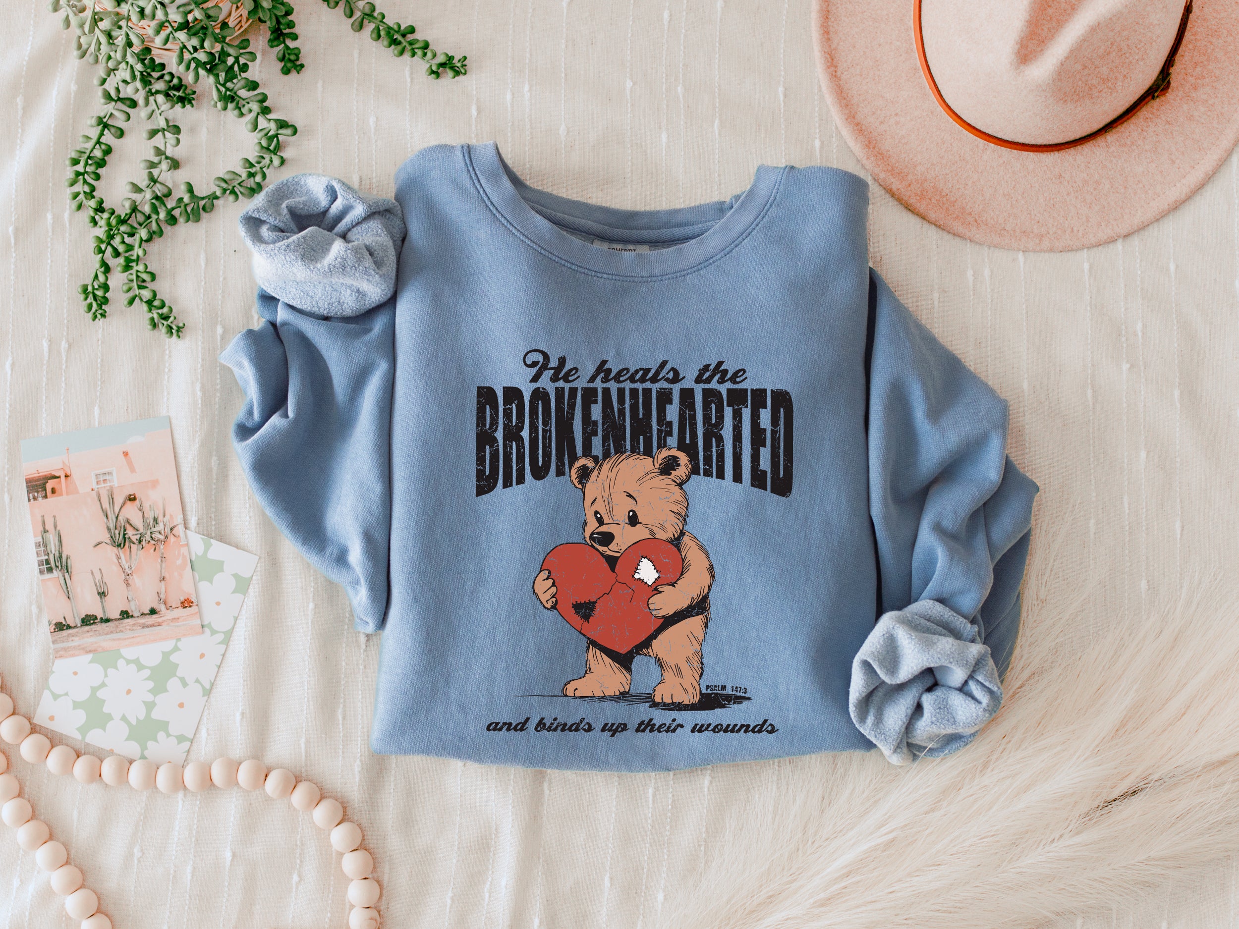 He heals the brokenhearted Inspirational Christian Garment Dyed Comfort Colors Sweatshirt
