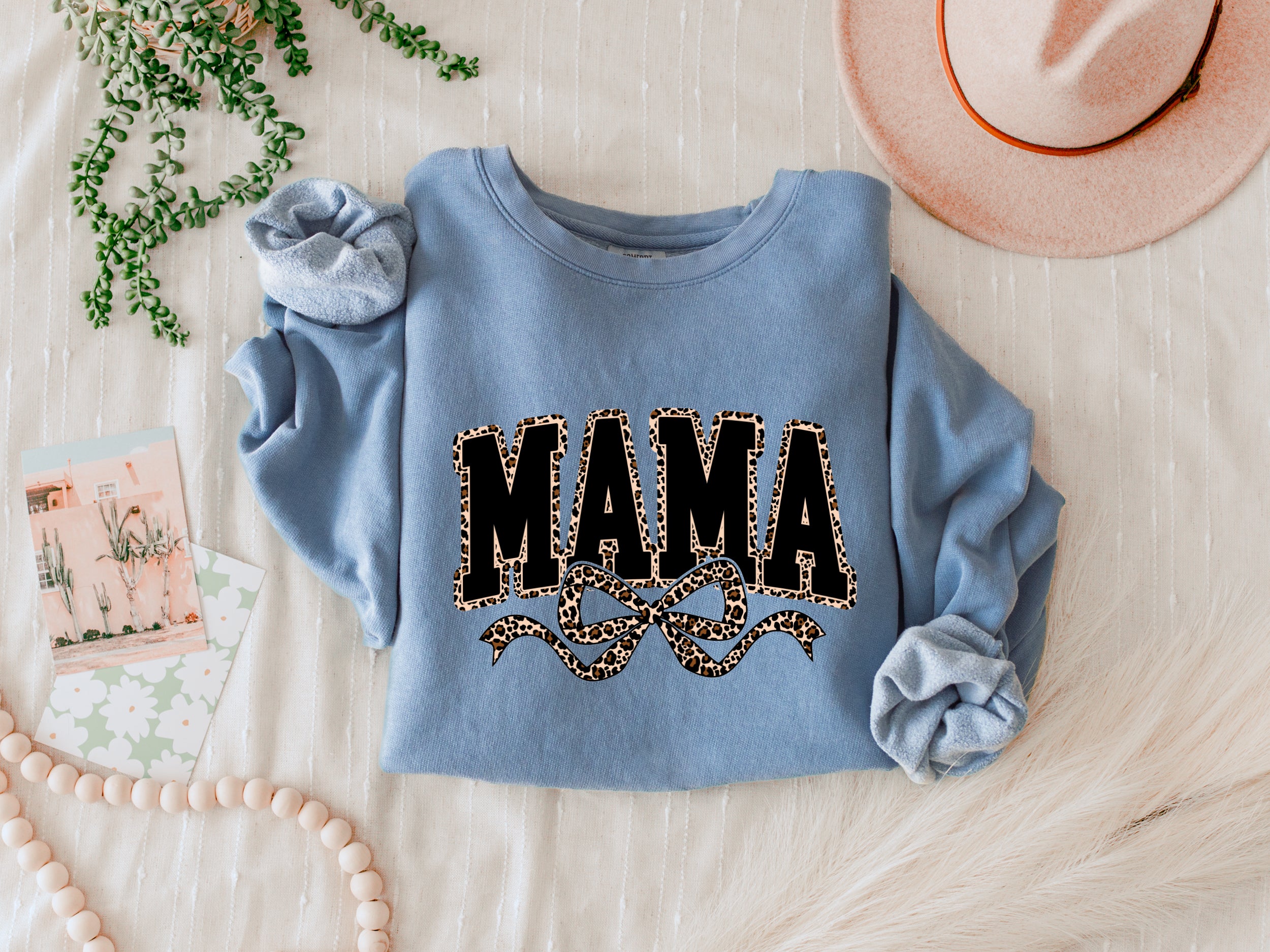 Mama Garment Dyed Comfort Colors Sweatshirt (Leopard Ribbon)