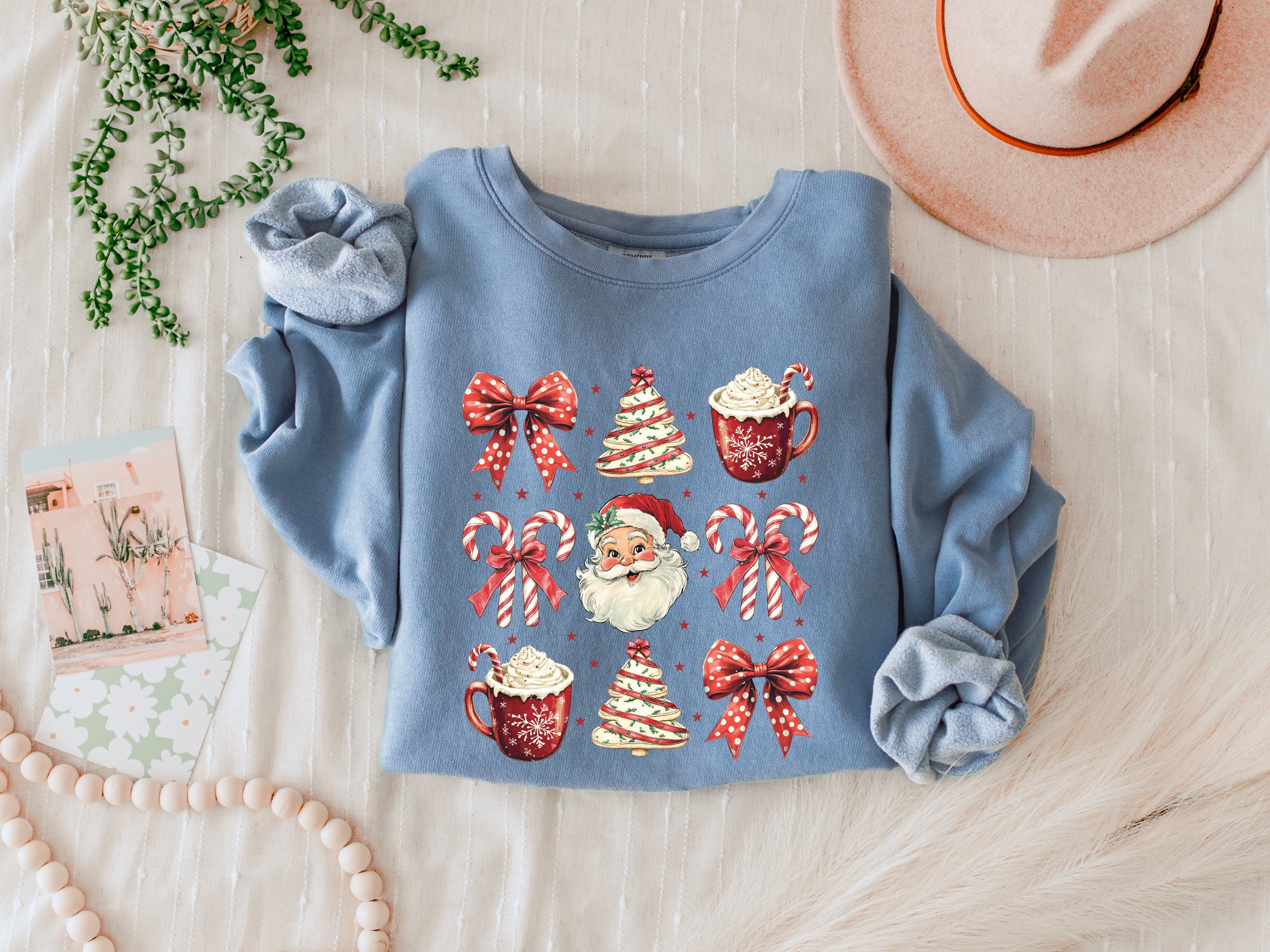 Merry Christmas Tree Santa Hot chocolate Holiday Winter Fall Inspirational Garment Dyed Comfort Colors Sweatshirt