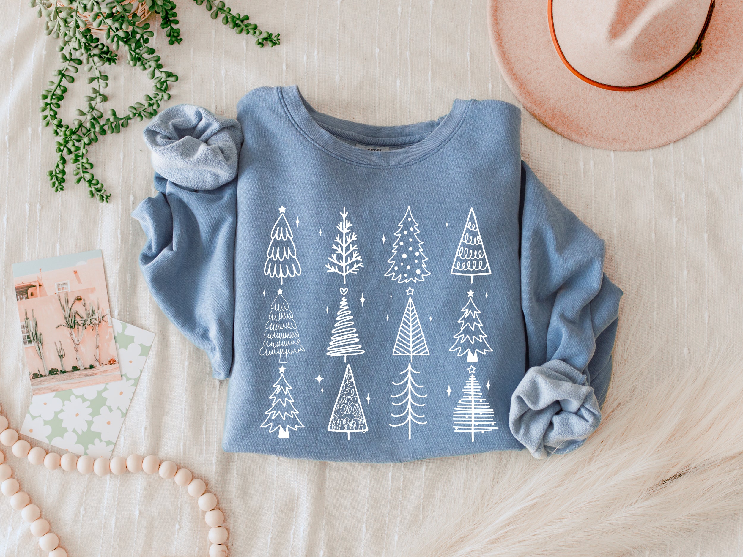 Merry Christmas Tree Winter Holiday Fall Autumn Inspirational Garment Dyed Comfort Colors Sweatshirt