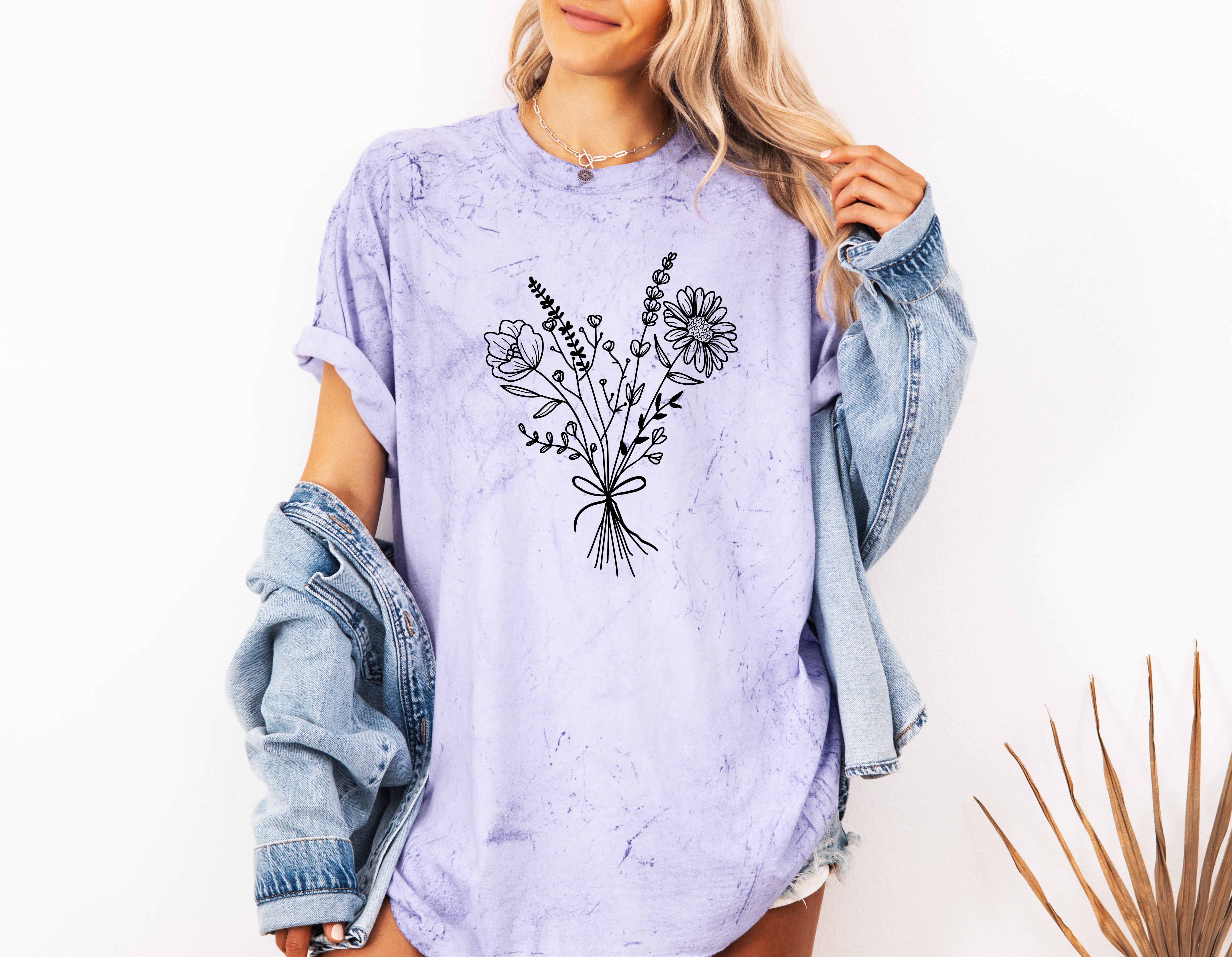 Botanical Bouquet Wildflowers Plant Nature Garment Dyed T Shirt