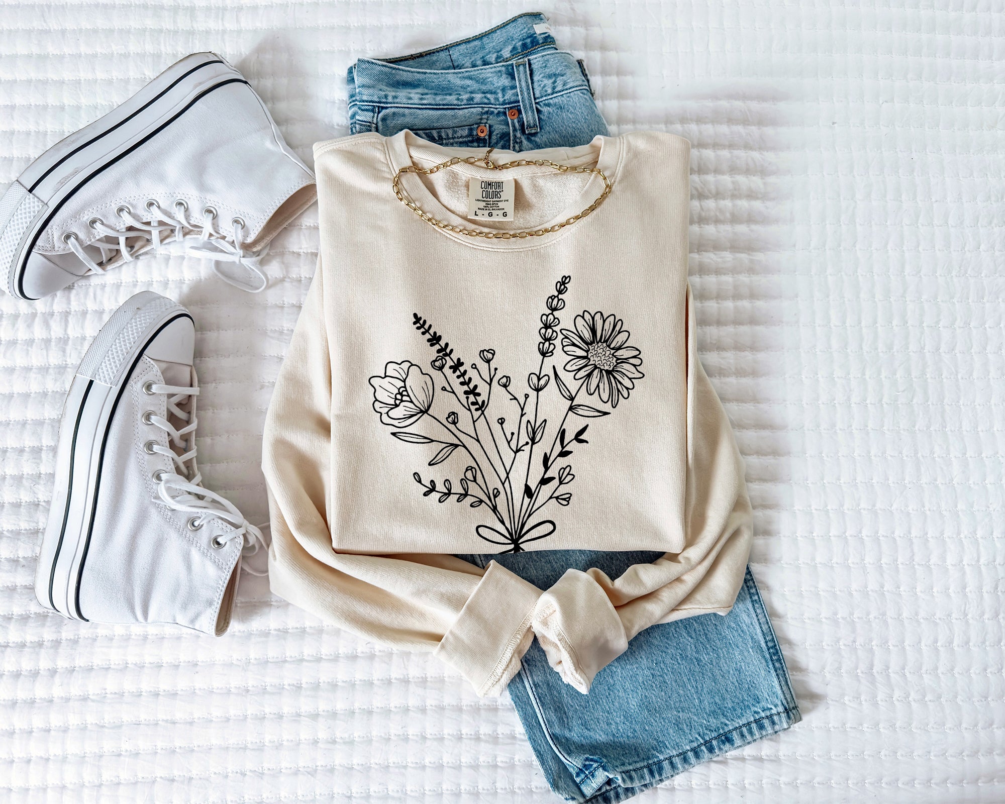Botanical Floral Bouquet Garment Dyed Comfort Colors Sweatshirt