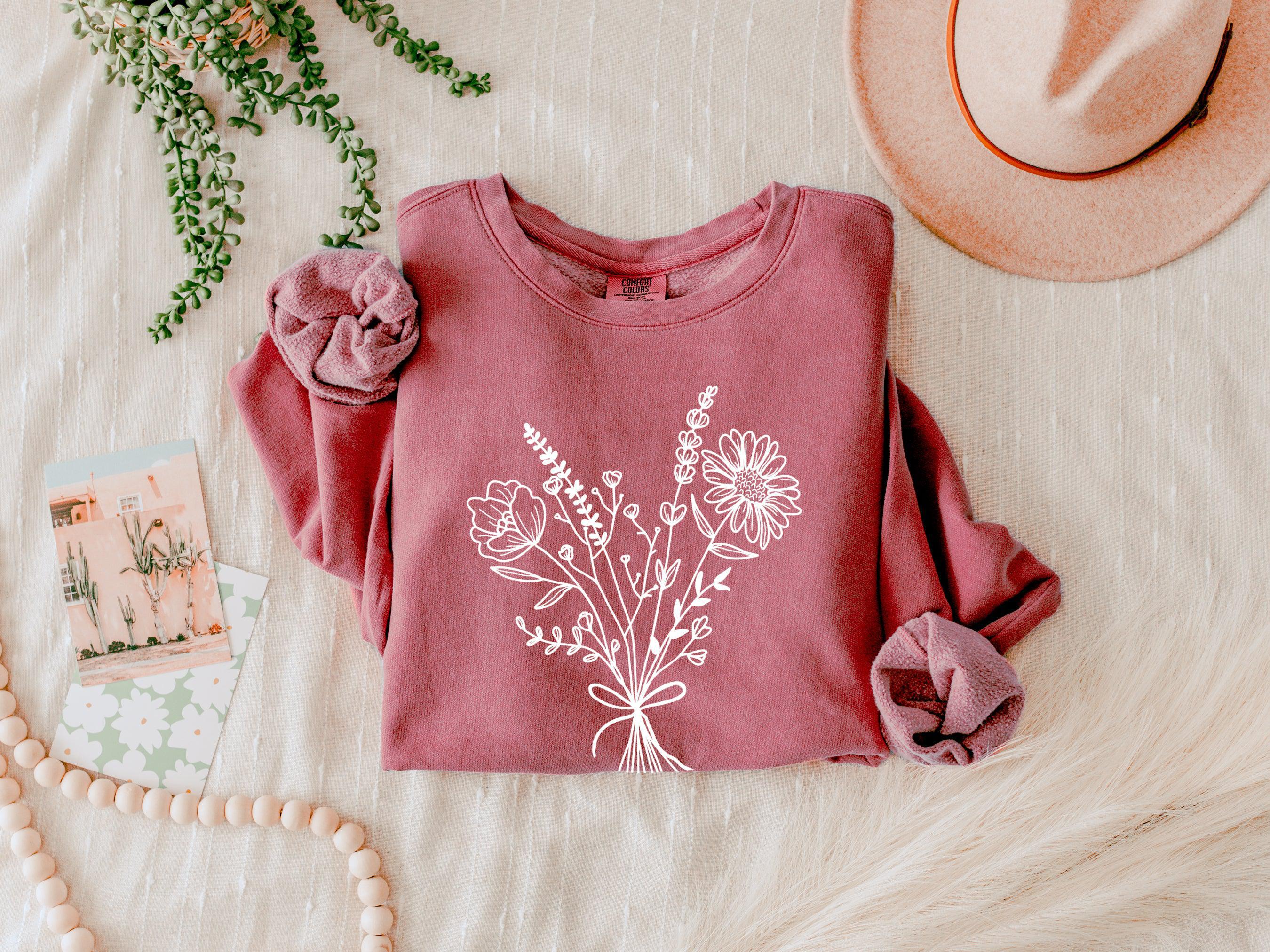 Botanical Floral Bouquet Garment Dyed Comfort Colors Sweatshirt