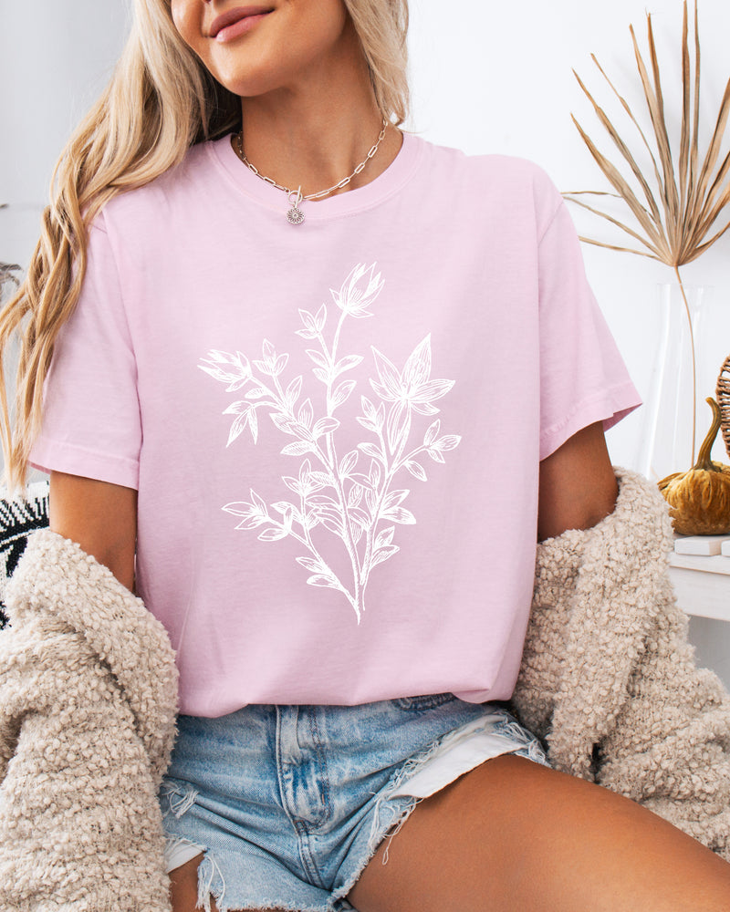 Botanical Plant Nature Garment Dyed T Shirt