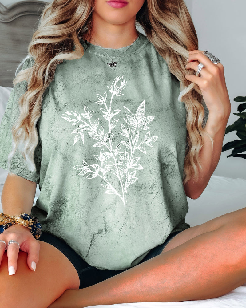Botanical Plant Nature Garment Dyed T Shirt