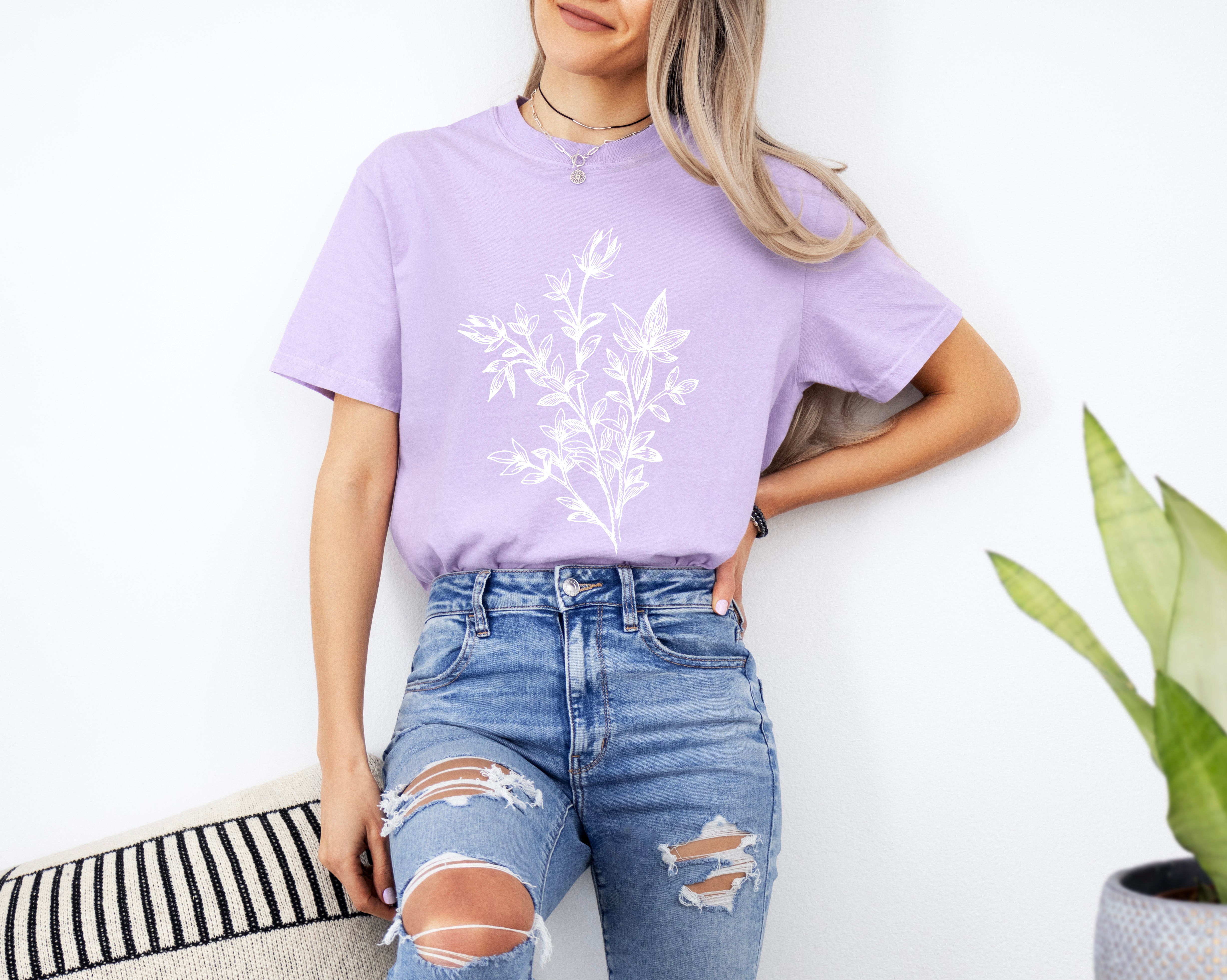 Botanical Plant Nature Garment Dyed T Shirt
