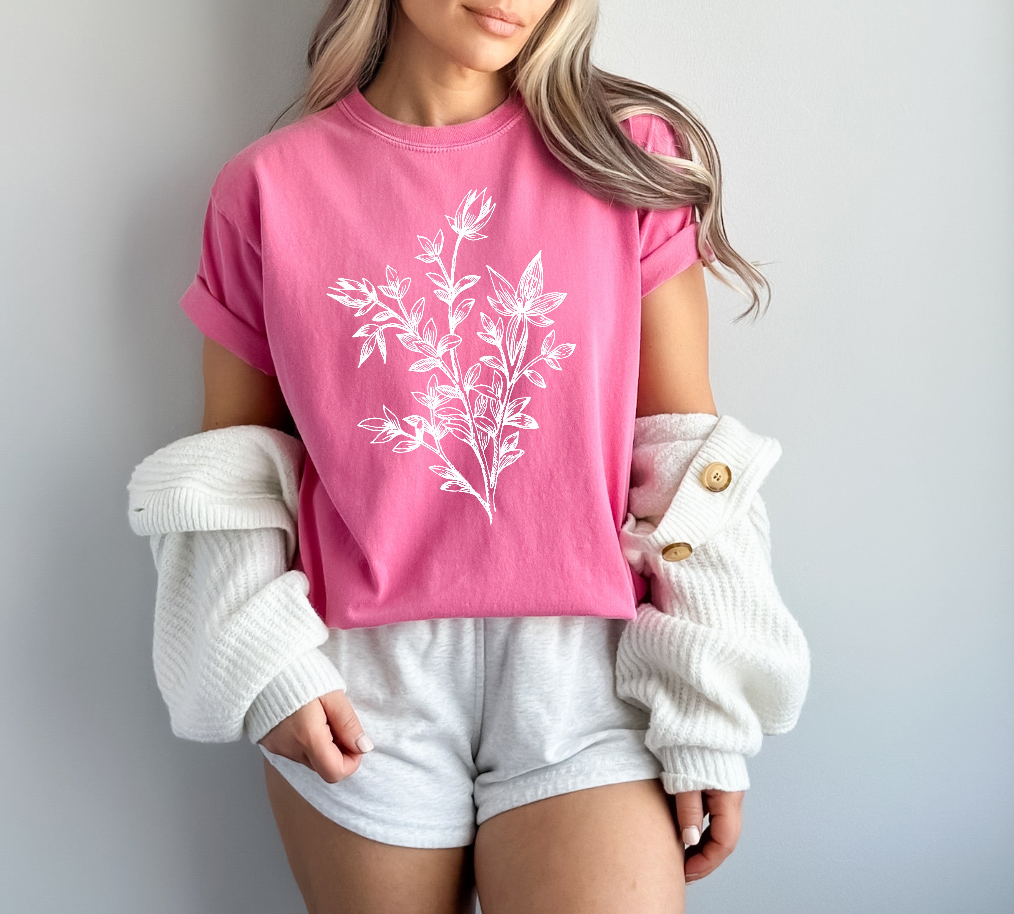 Botanical Plant Nature Garment Dyed T Shirt