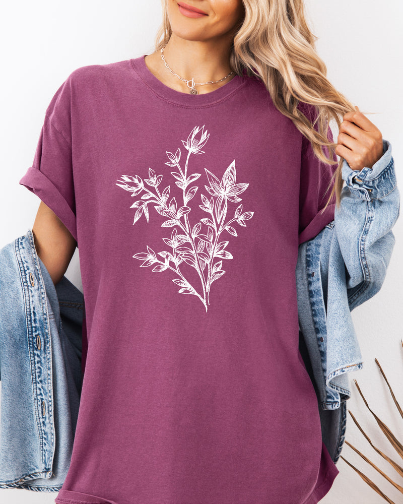 Botanical Plant Nature Garment Dyed T Shirt