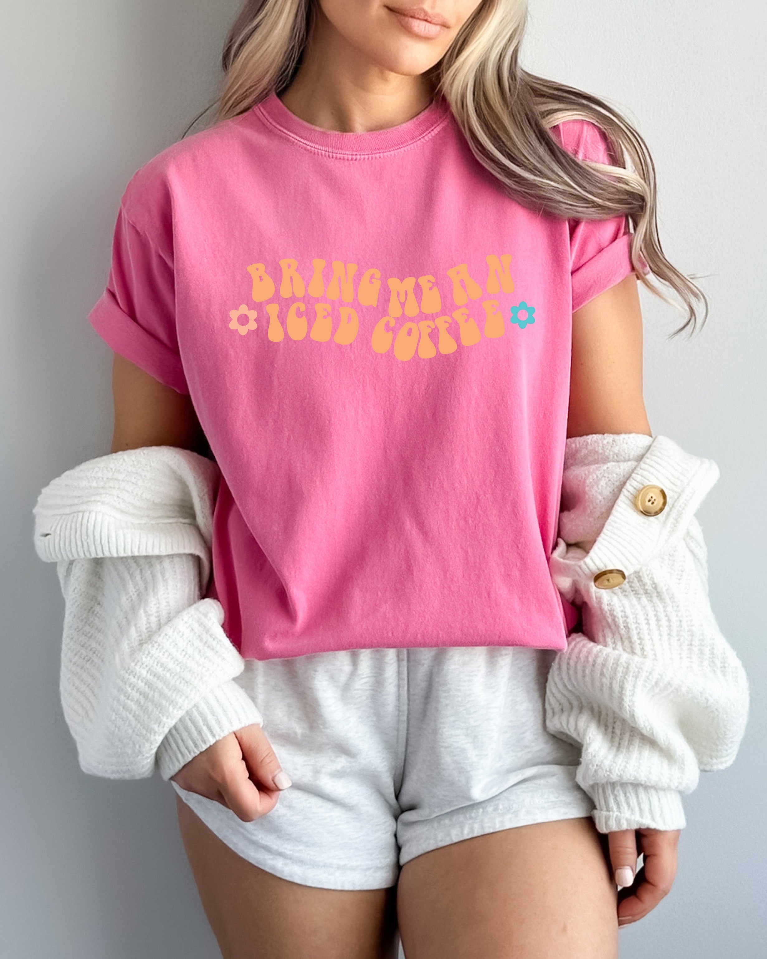 Bring me an Iced Coffee Latte Summer Garment Dyed T Shirt