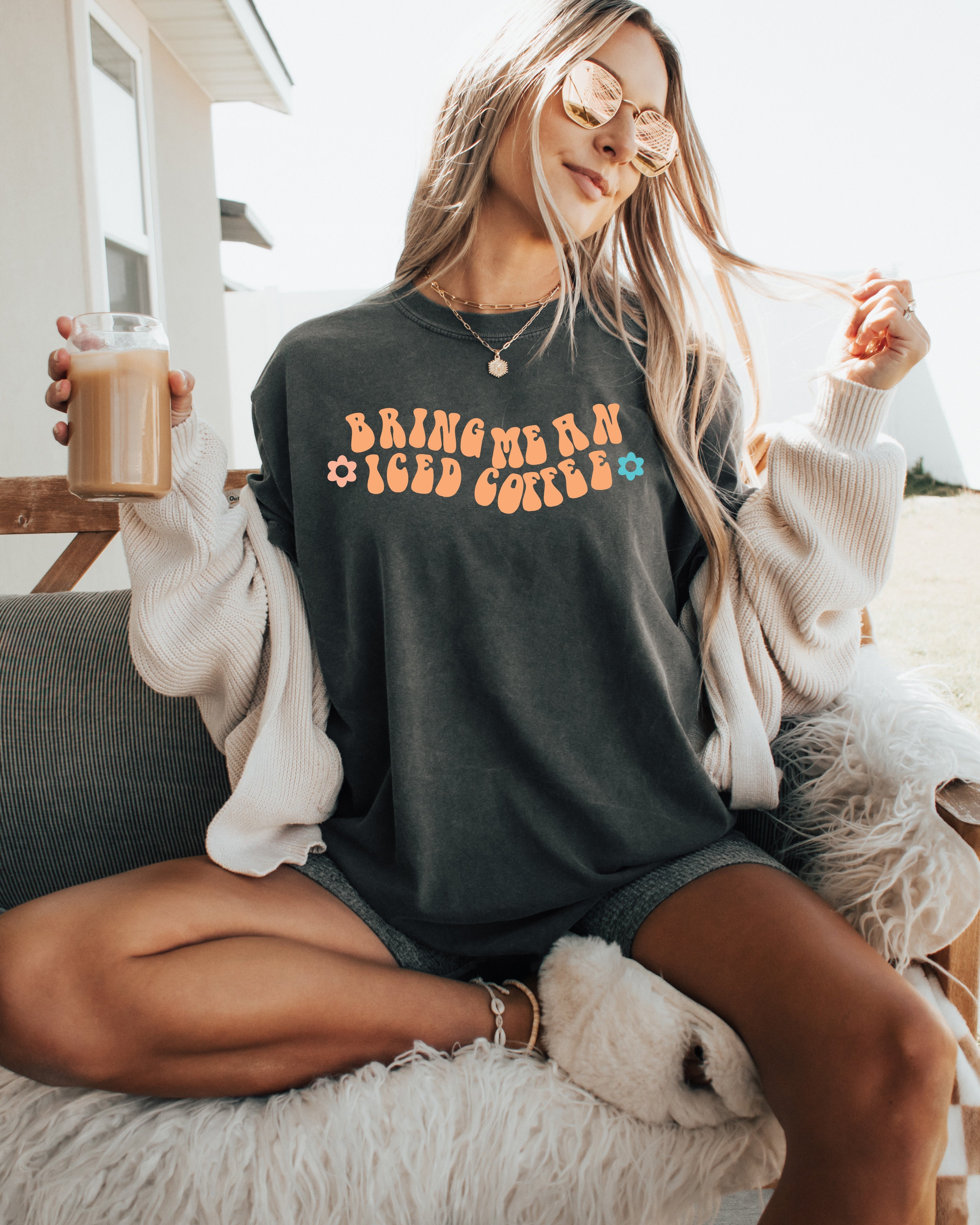 Bring me an Iced Coffee Latte Summer Garment Dyed T Shirt