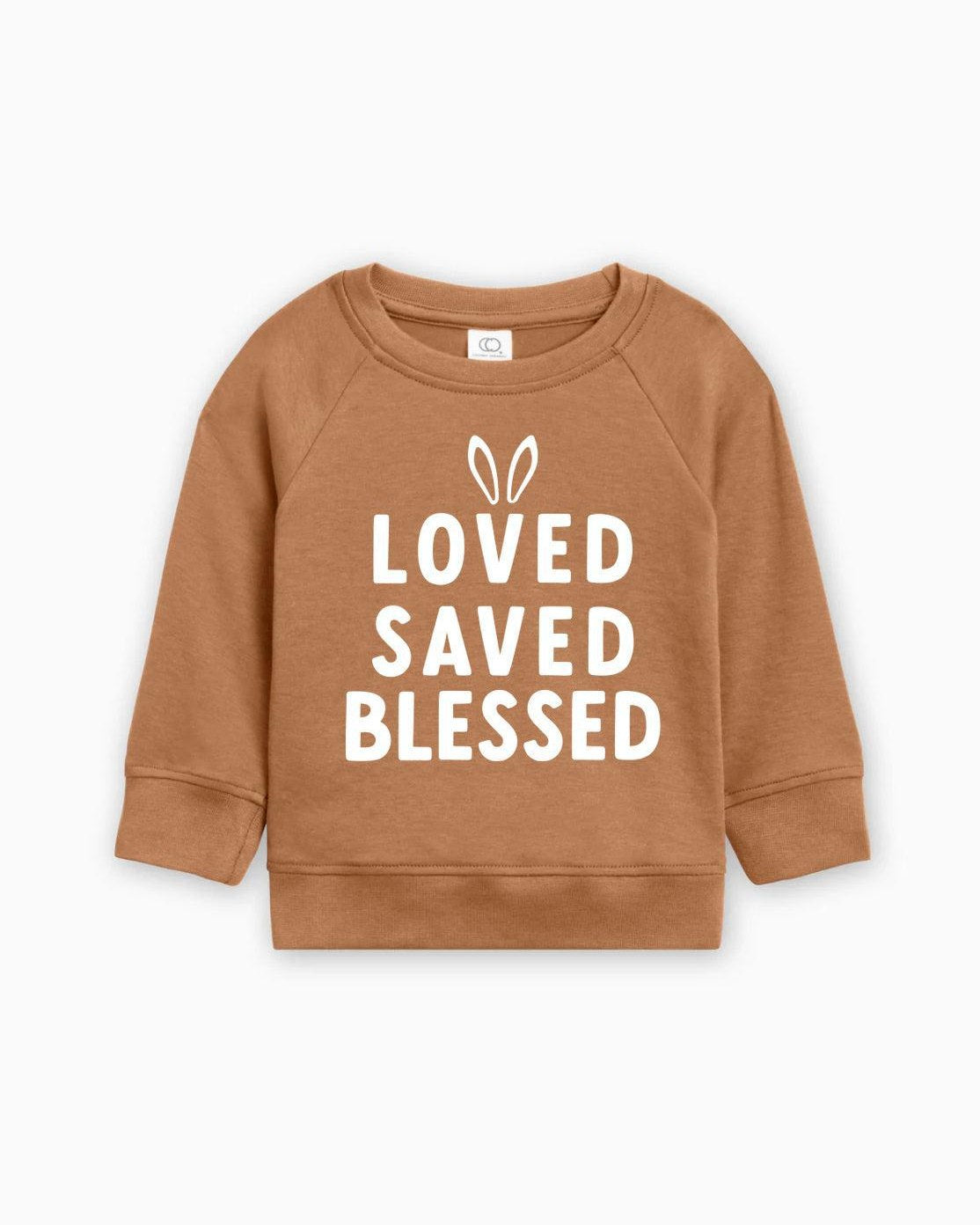 Bunny Loved Saved Blessed Easter Baby Toddler Organic Cotton Pullover