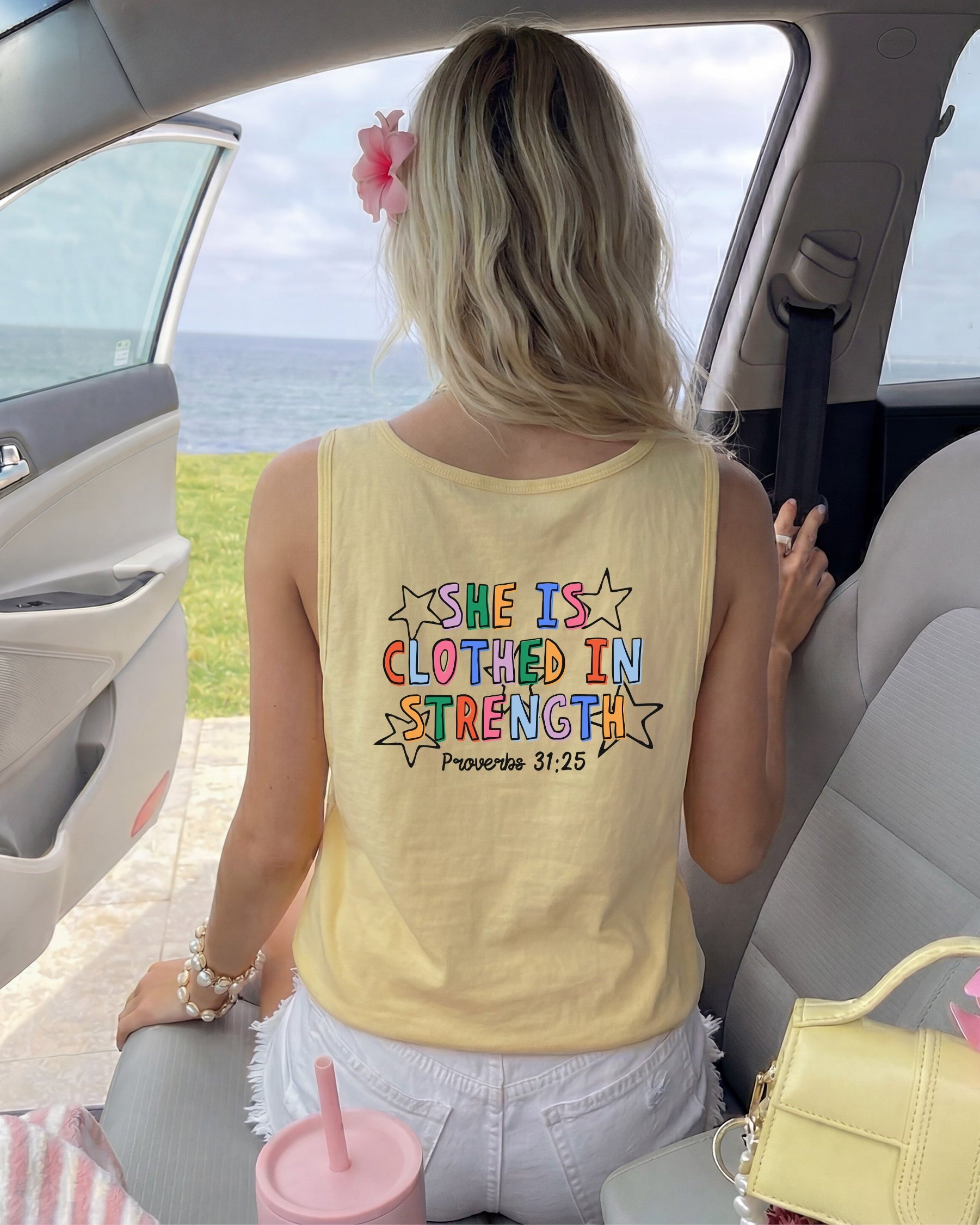 Clothed in Strength Proverbs Christian Comfort Colors Tank Top Faith Bible Jesus