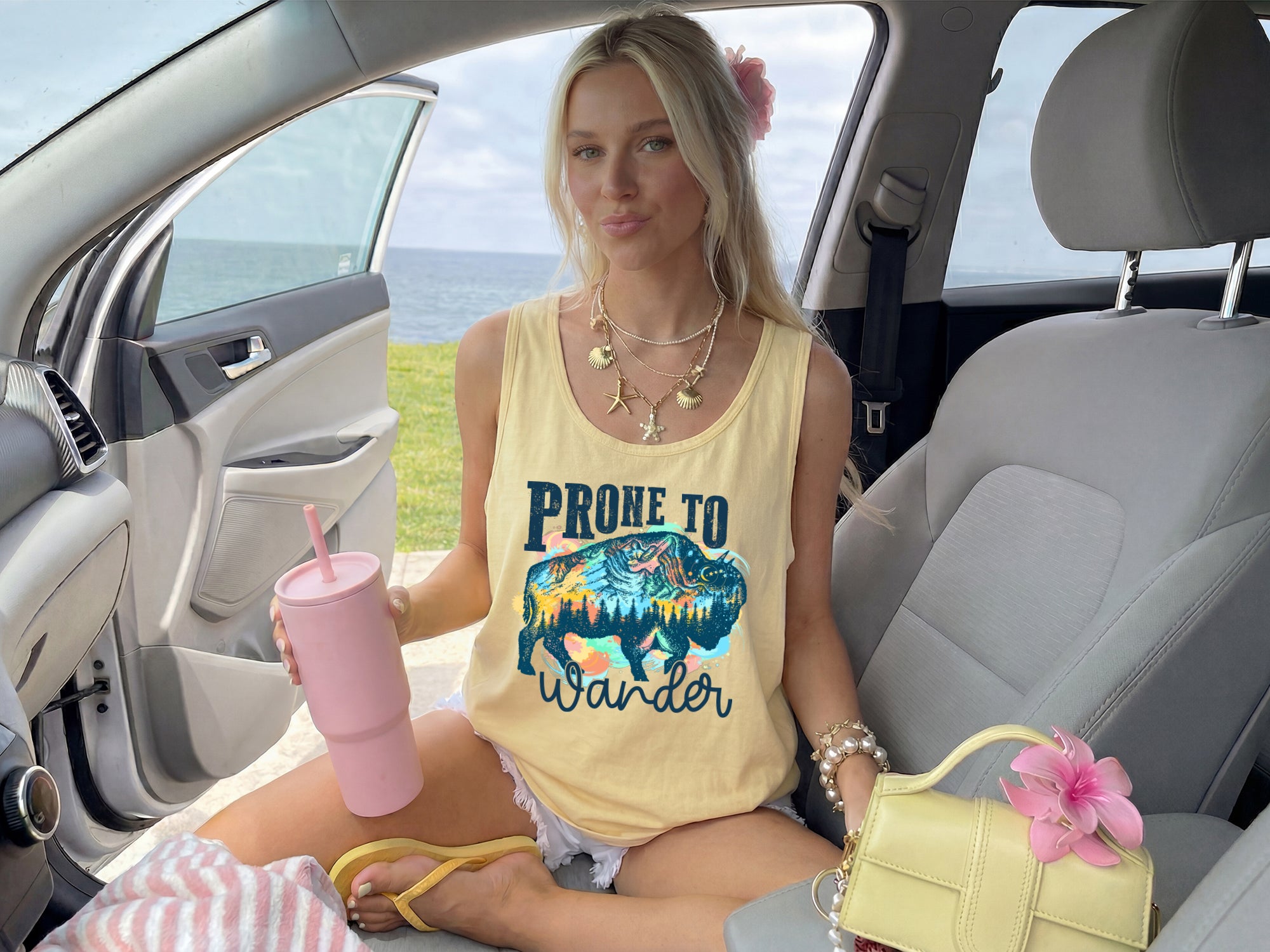 Prone to Wander Buffalo Lake Camping Comfort Colors Tank Top – Mountain Hiking Camping Vacation Nature Lake Beach Graphic