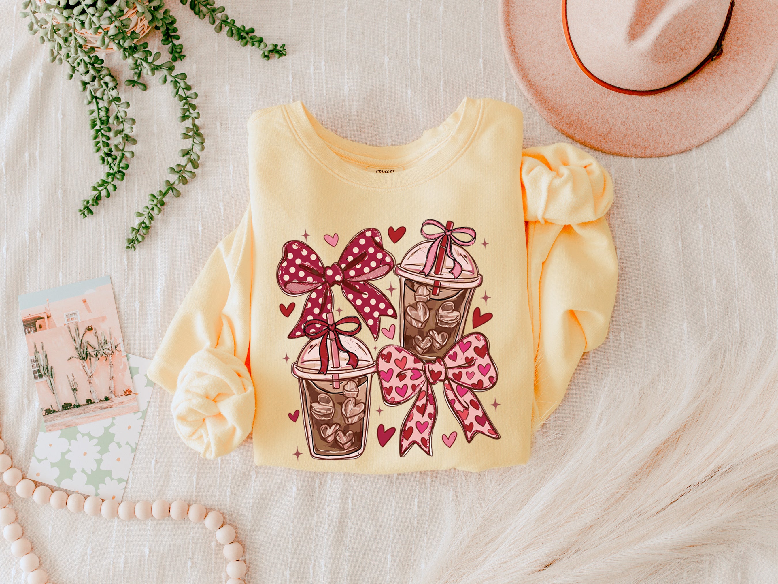 Coffee Iced Lattee Valentine's Day Garment Dyed Comfort Colors Sweatshirt