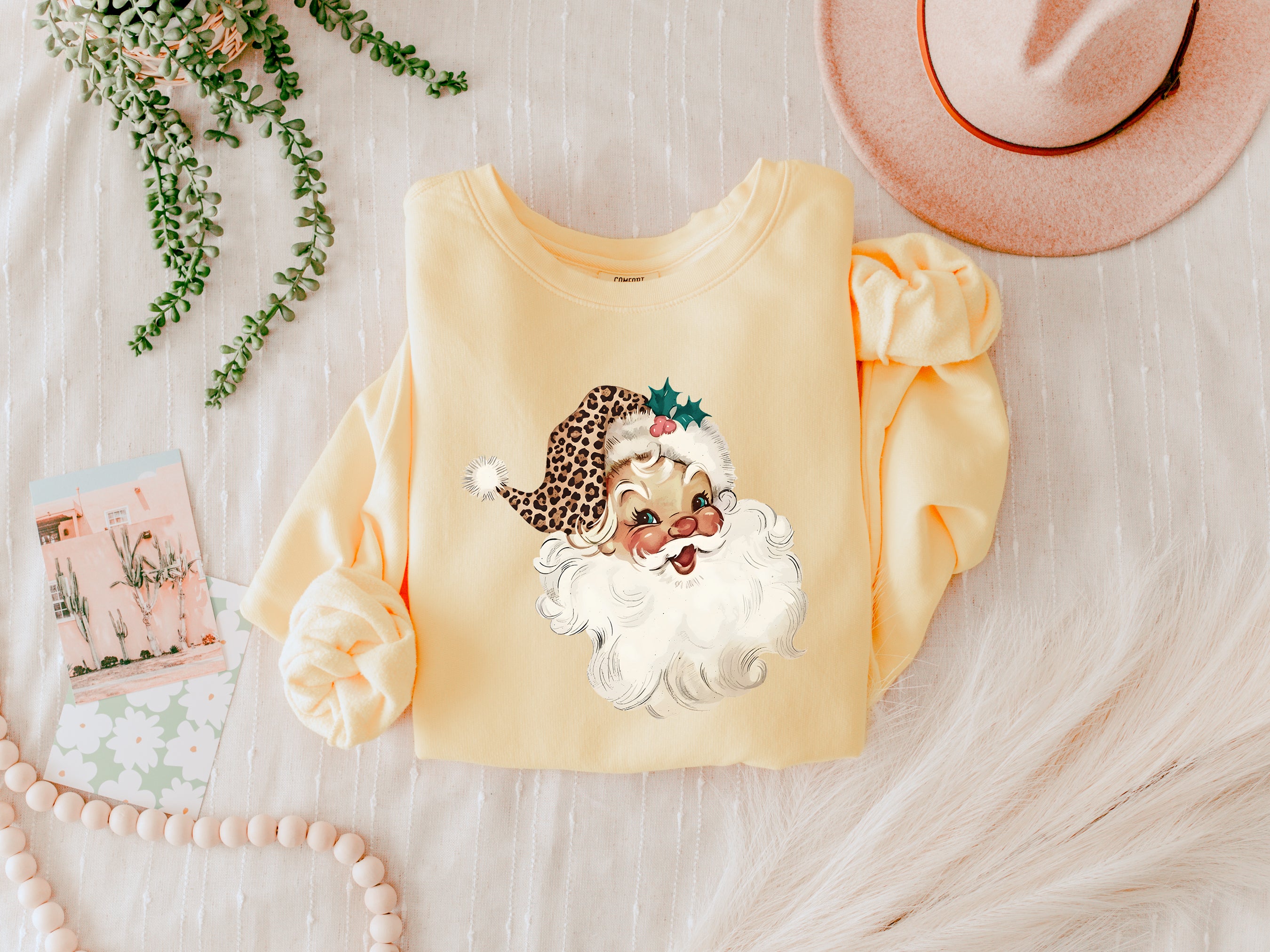 Leopard Santa Merry Christmas Holiday Winter Fall Inspirational Garment Dyed Comfort Colors Sweatshirt