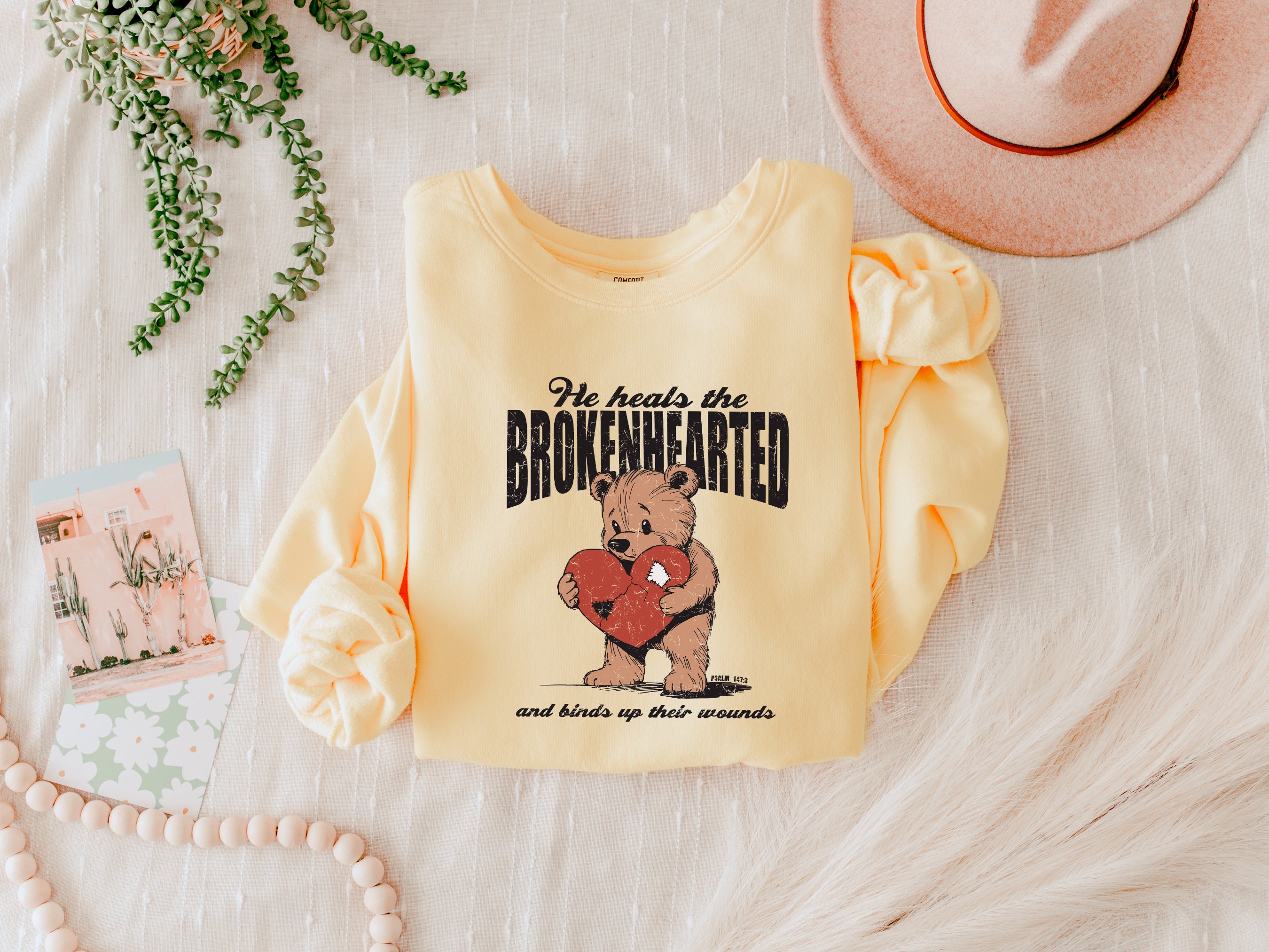 He heals the brokenhearted Inspirational Christian Garment Dyed Comfort Colors Sweatshirt
