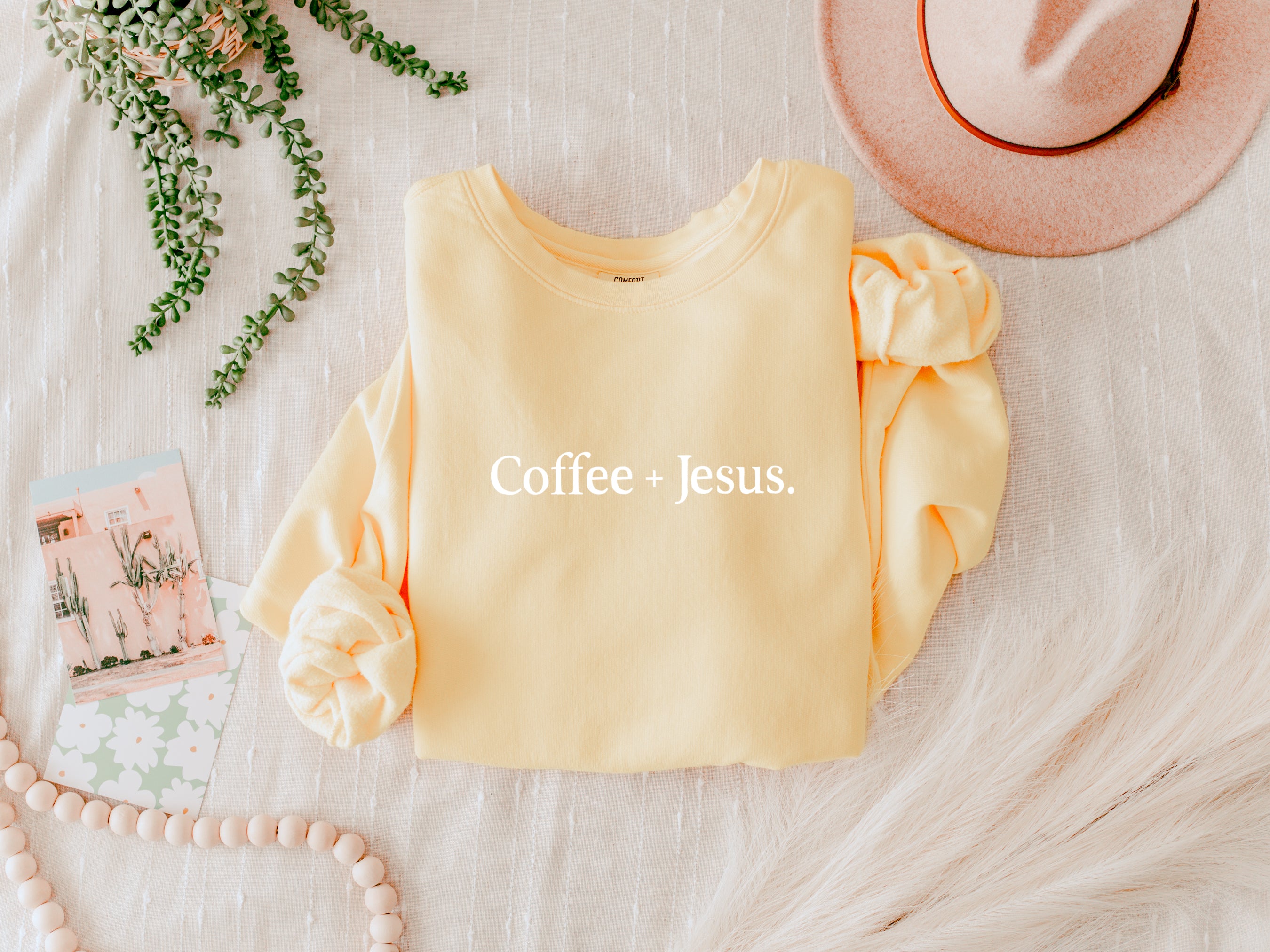 Coffee + Jesus Fall Autumn Thanksgiving day Inspirational Garment Dyed Comfort Colors Sweatshirt