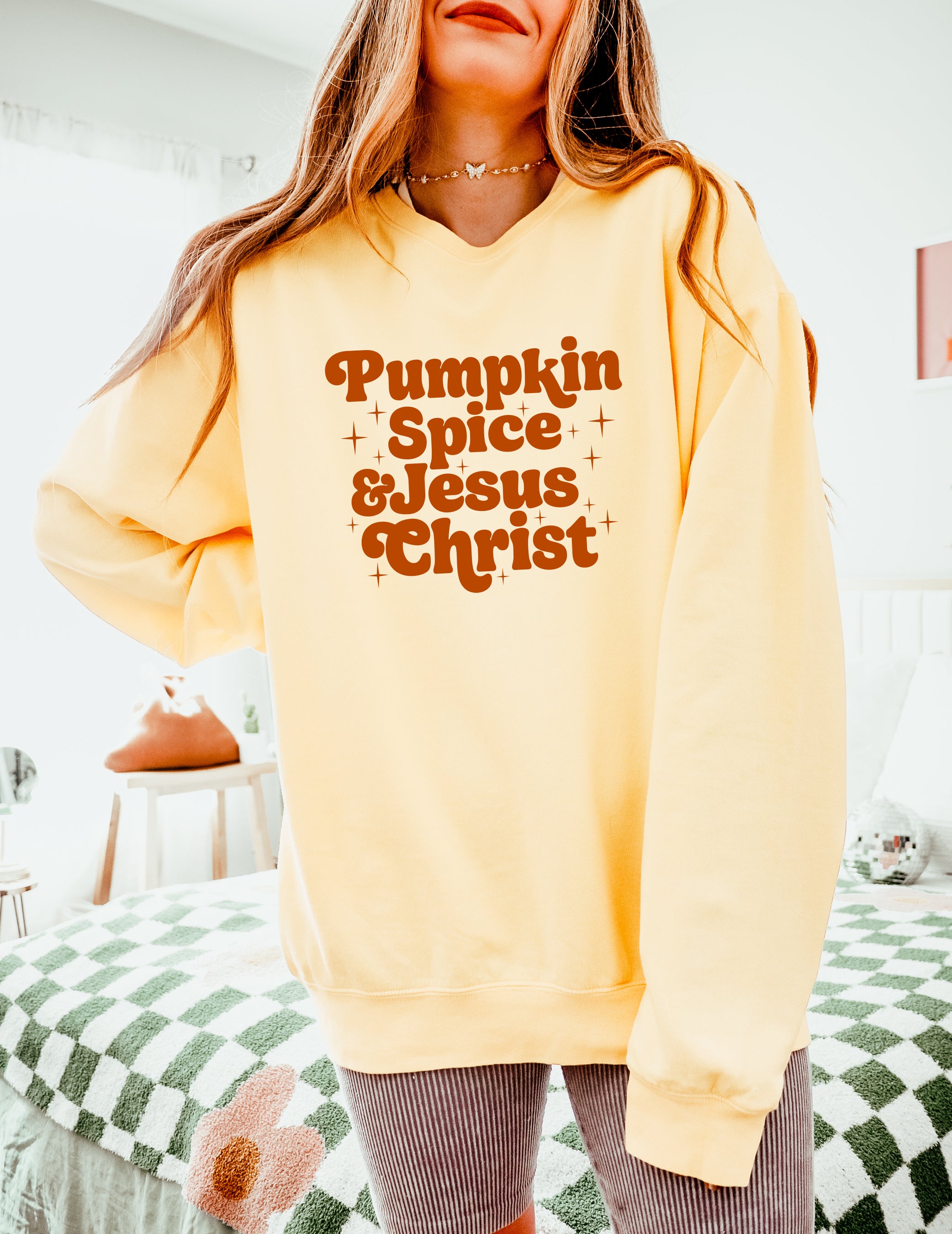 Pumpkin Spice and Jesus Thanksgiving day Fall Inspirational Christian Garment Dyed Comfort Colors Sweatshirt
