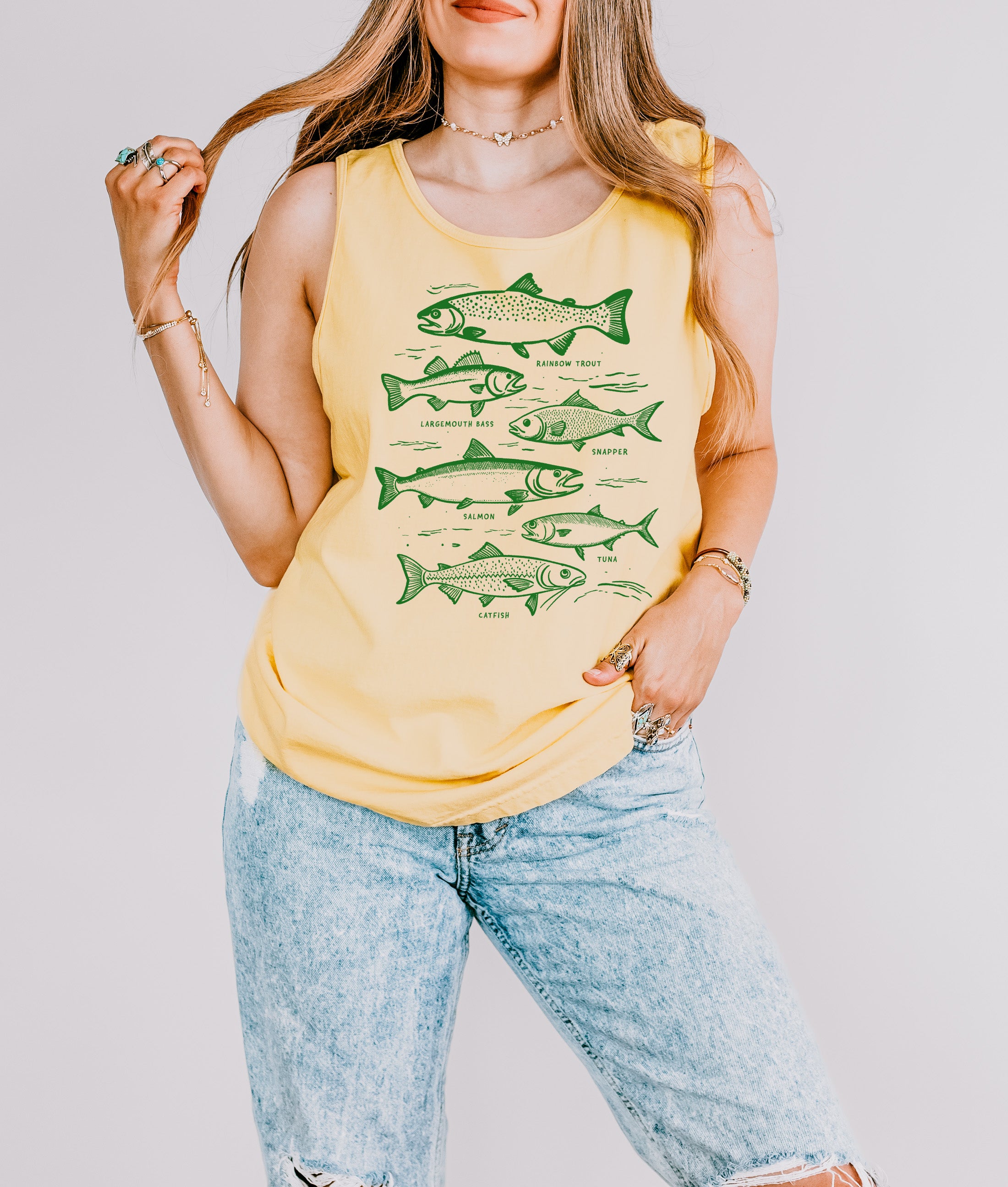 Salmon Fishing Lake Beach Comfort Colors Tank Top – Mountain Hiking Camping Vacation Nature Graphic