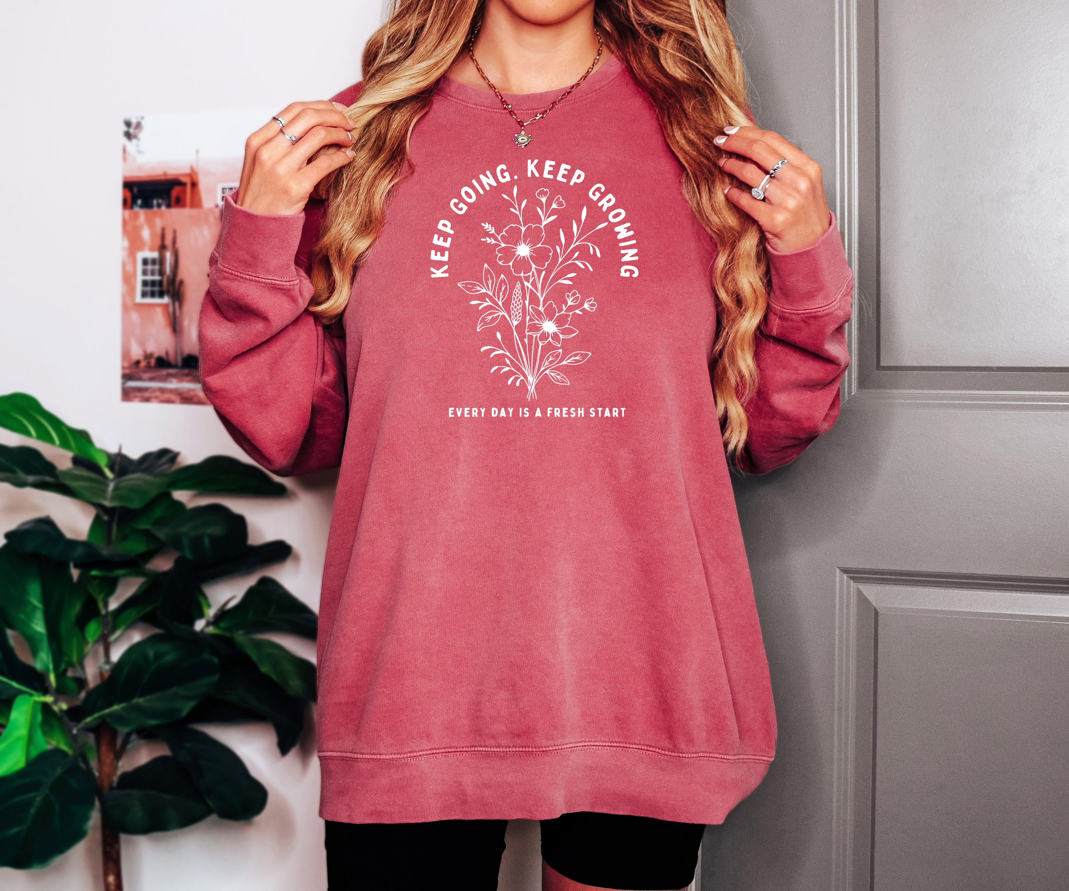 Keep Going Keep Growing Inspirational Christian Garment Dyed Comfort Colors Sweatshirt