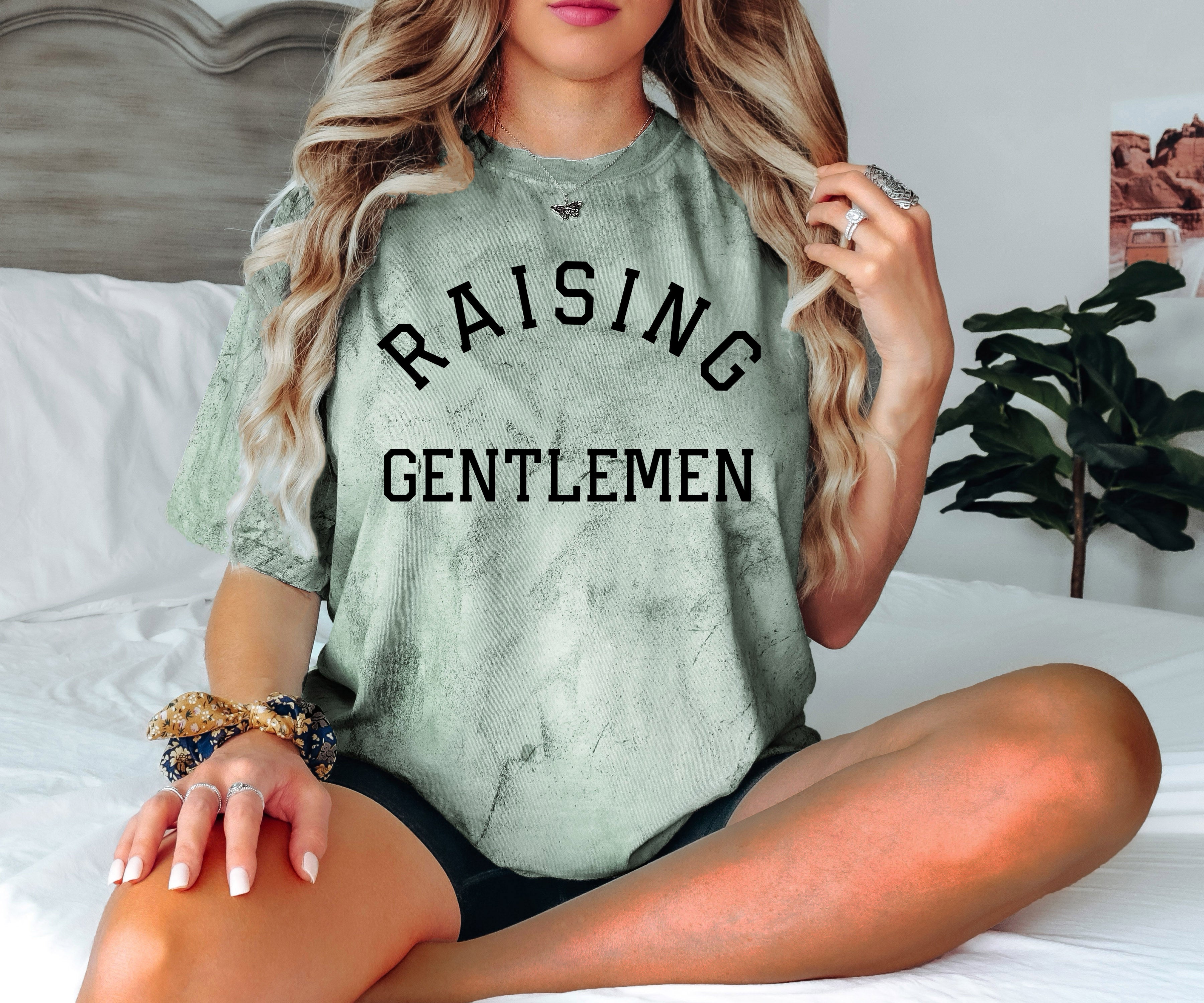 Raising Gentlemen Boy mom Garment Dyed T Shirt (varsity)