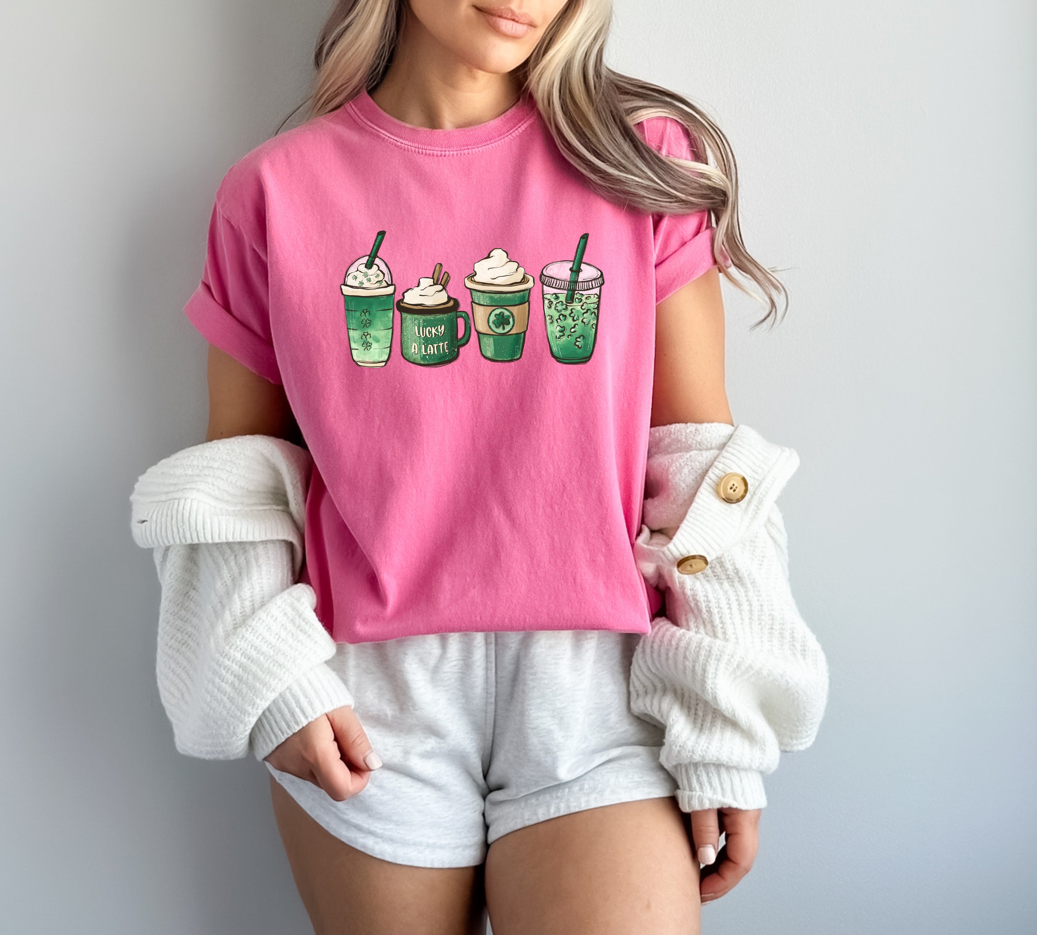 St. Patrick's day Lucky Latte Shamrock Matcha Coffee Comfort Colors T Shirt
