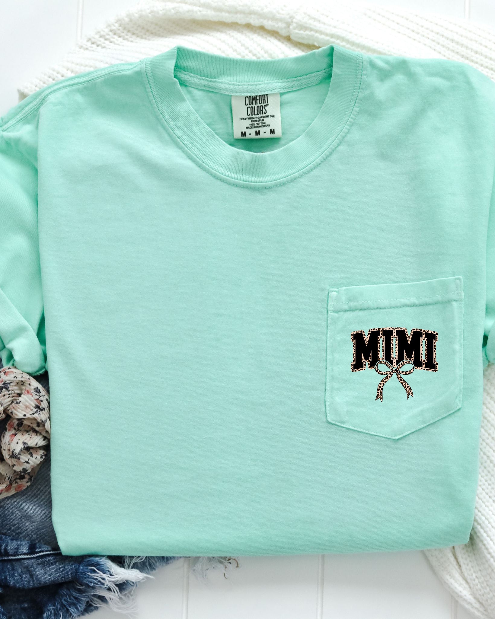 Mimi Mother's day Mom Comfort Colors Pocket T Shirt (Leopard)