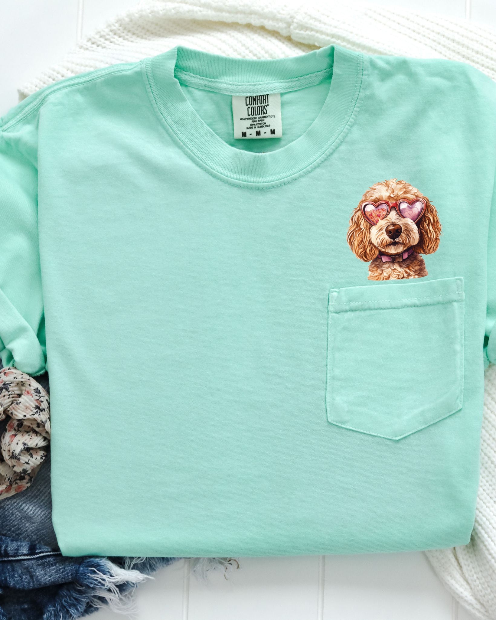 Golden Doodle Heart Glasses Dog Comfort Colors Pocket T Shirt