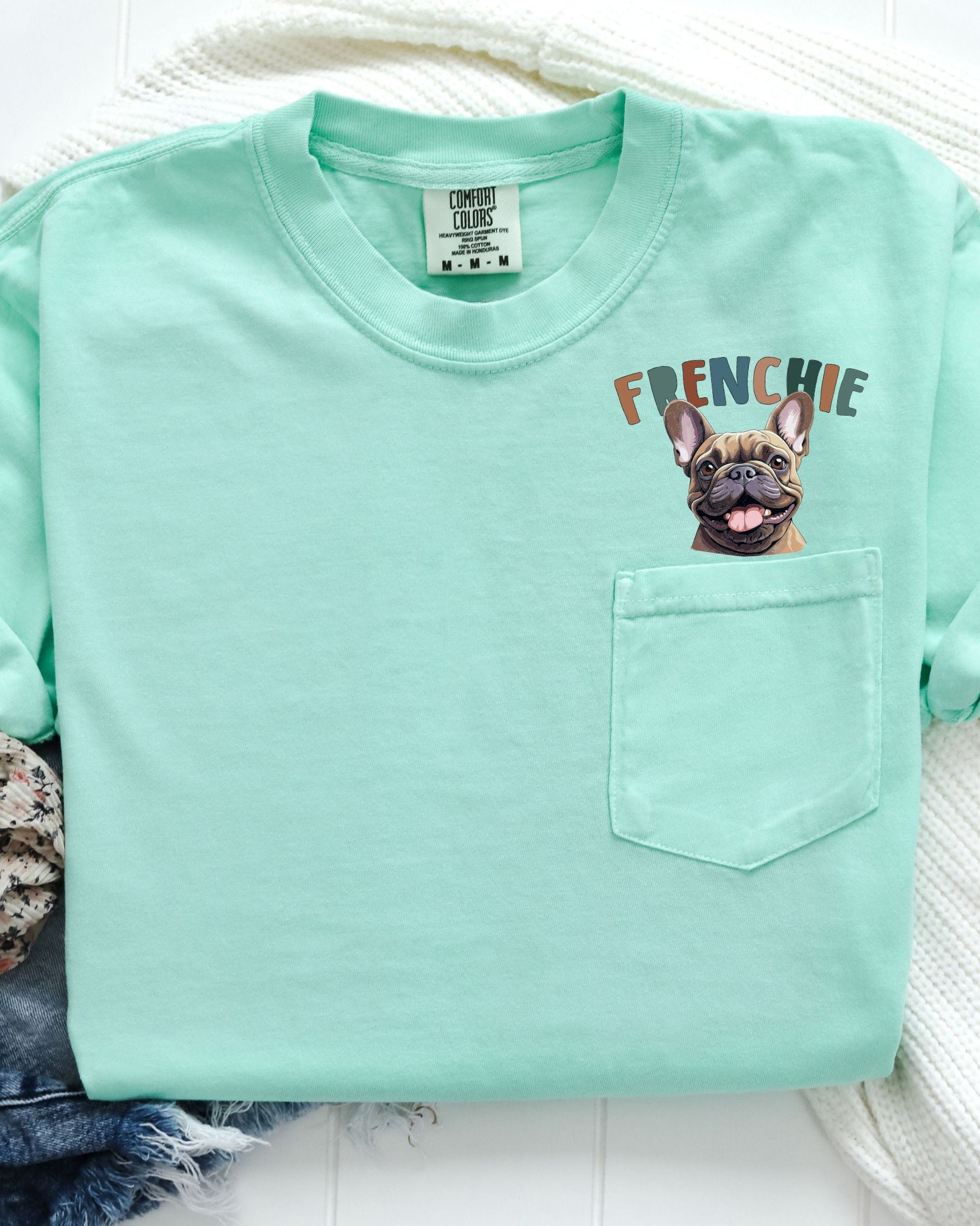 Frenchie French Bulldog Dog Comfort Colors Pocket T Shirt (Color)