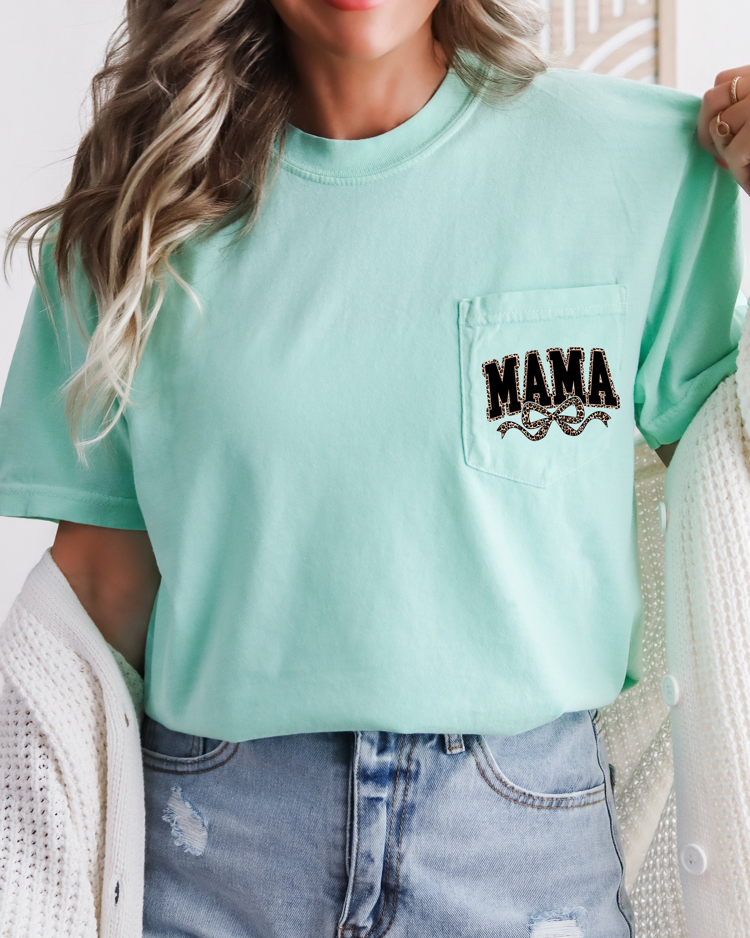 Mama Mother's day Mom Comfort Colors Pocket T Shirt (Leopard)