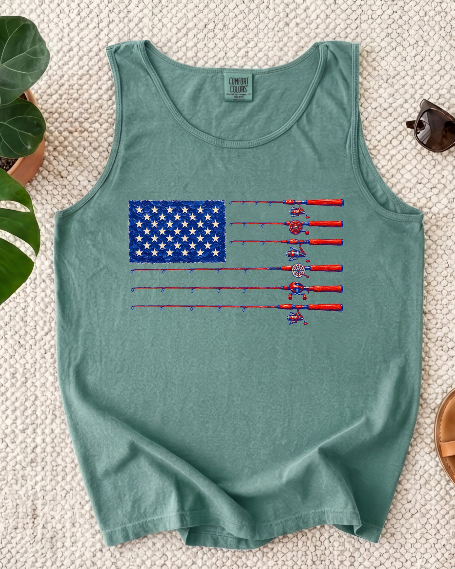 Comfort Colors Patriotic American flag Fishing USATank Top Women Unisex Gift for Dad 4th of July