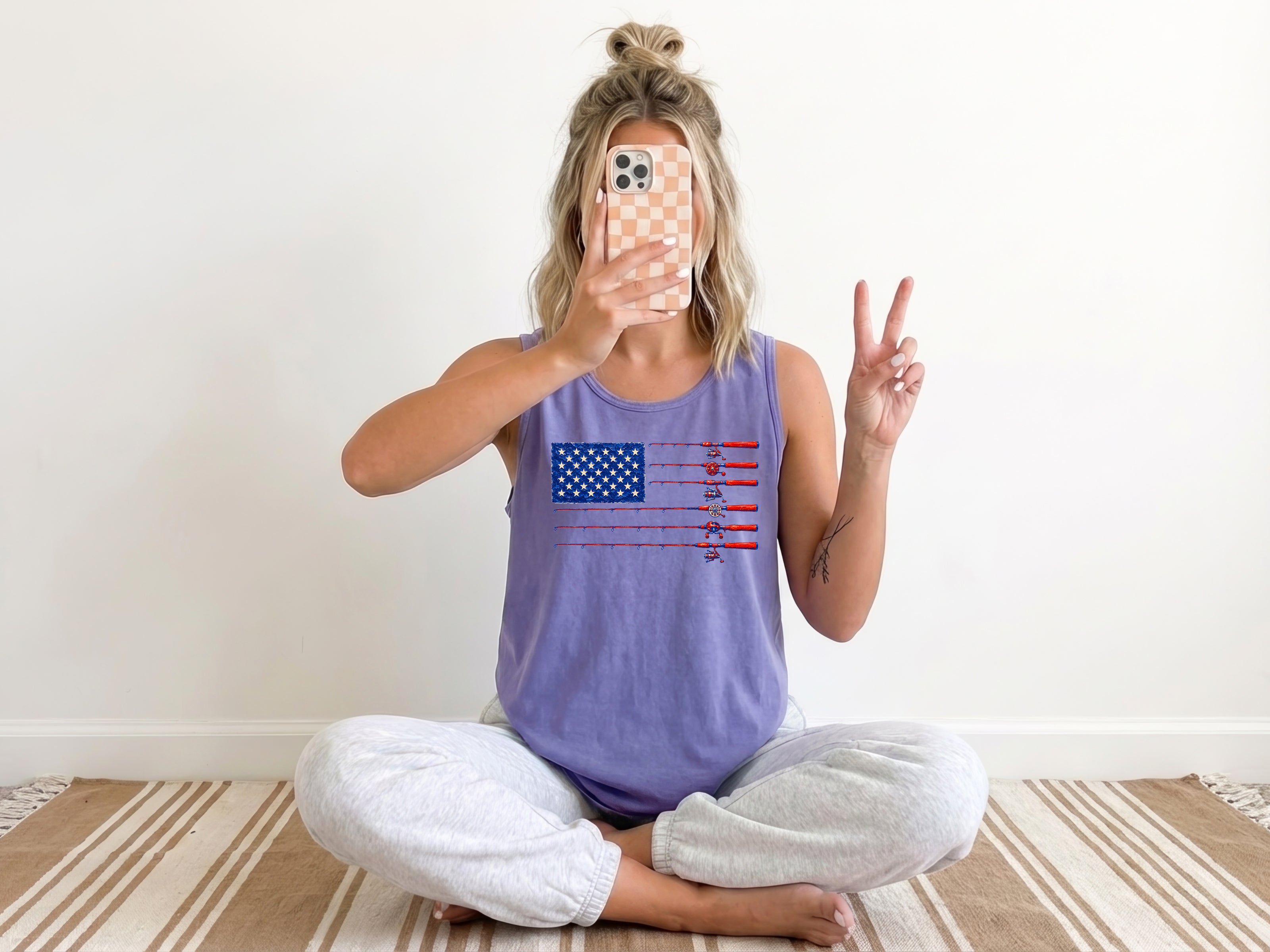 Comfort Colors Patriotic American flag Fishing USATank Top Women Unisex Gift for Dad 4th of July