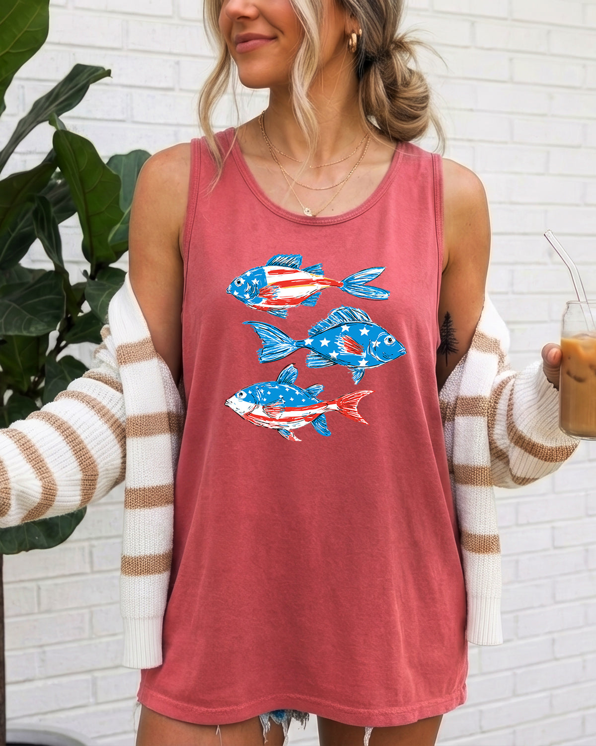 American USA Fish Salmon Lake Camping Comfort Colors Tank Top – Vacation Nature 4th of July Memorial day Veterans day