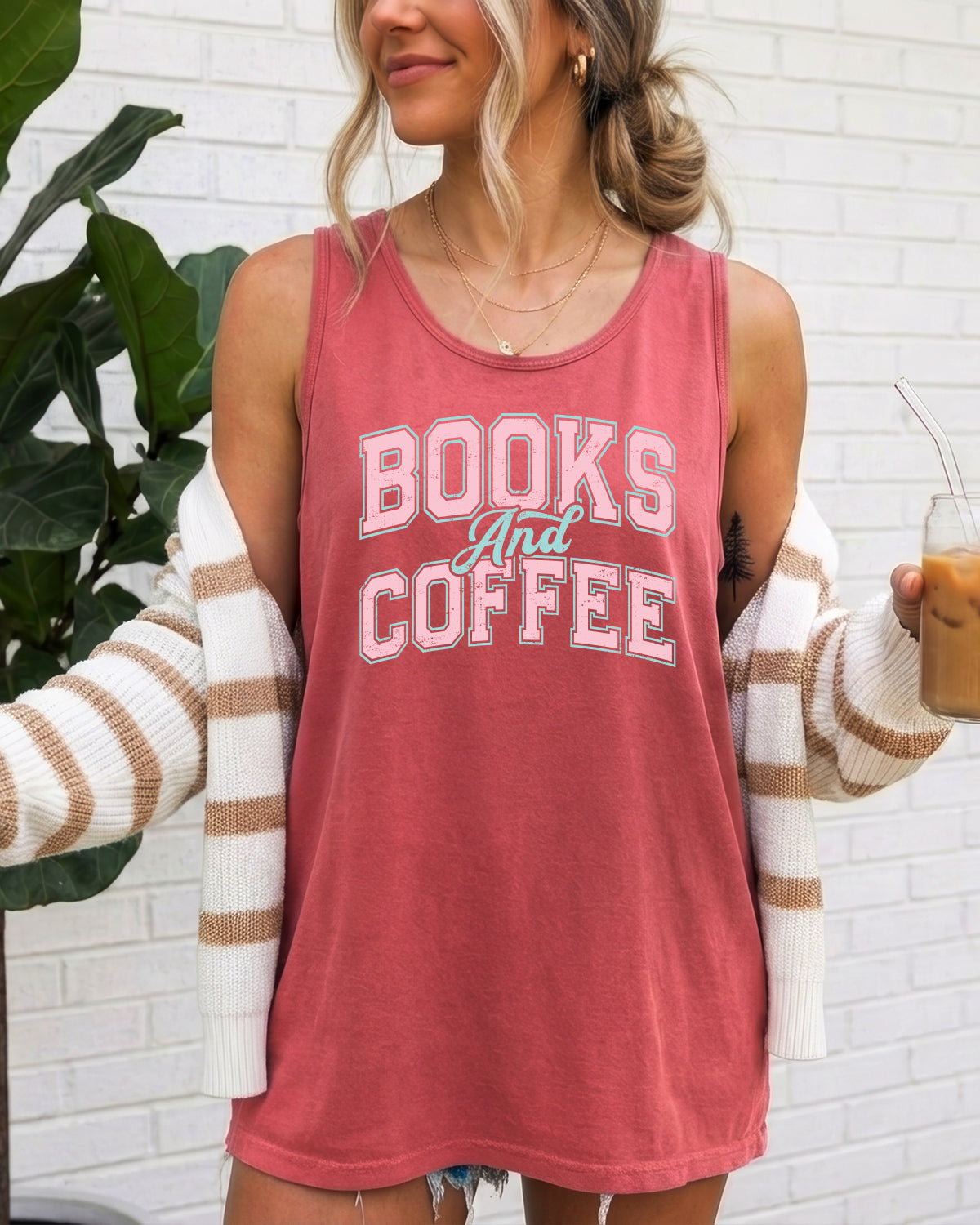 Books and Coffee Comfort Colors Tank Top